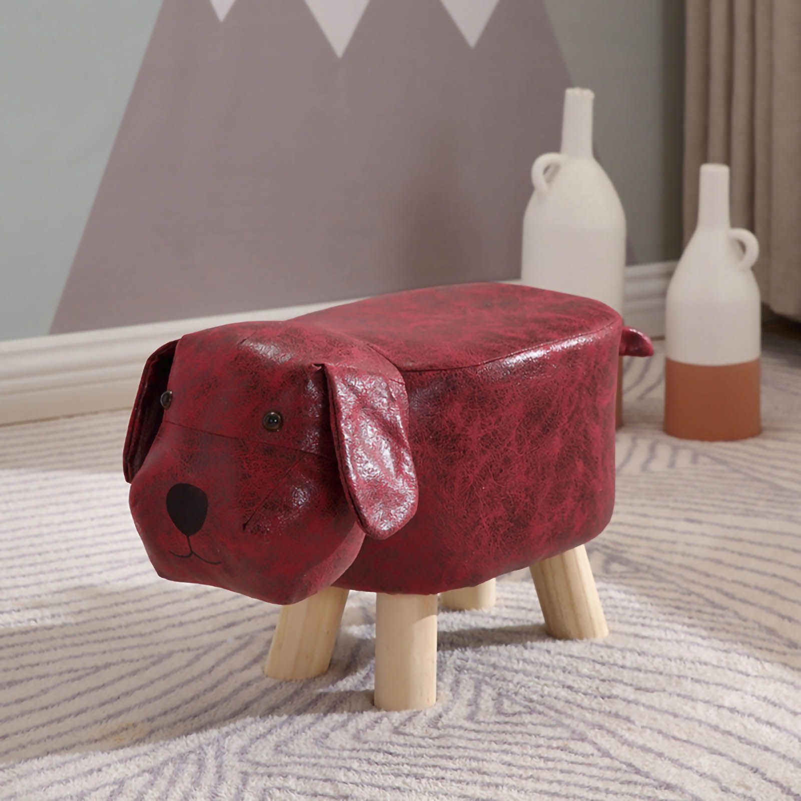 Children Wooden Low Stools Cute Cartoon Children Stool Small Dog Shape Stool