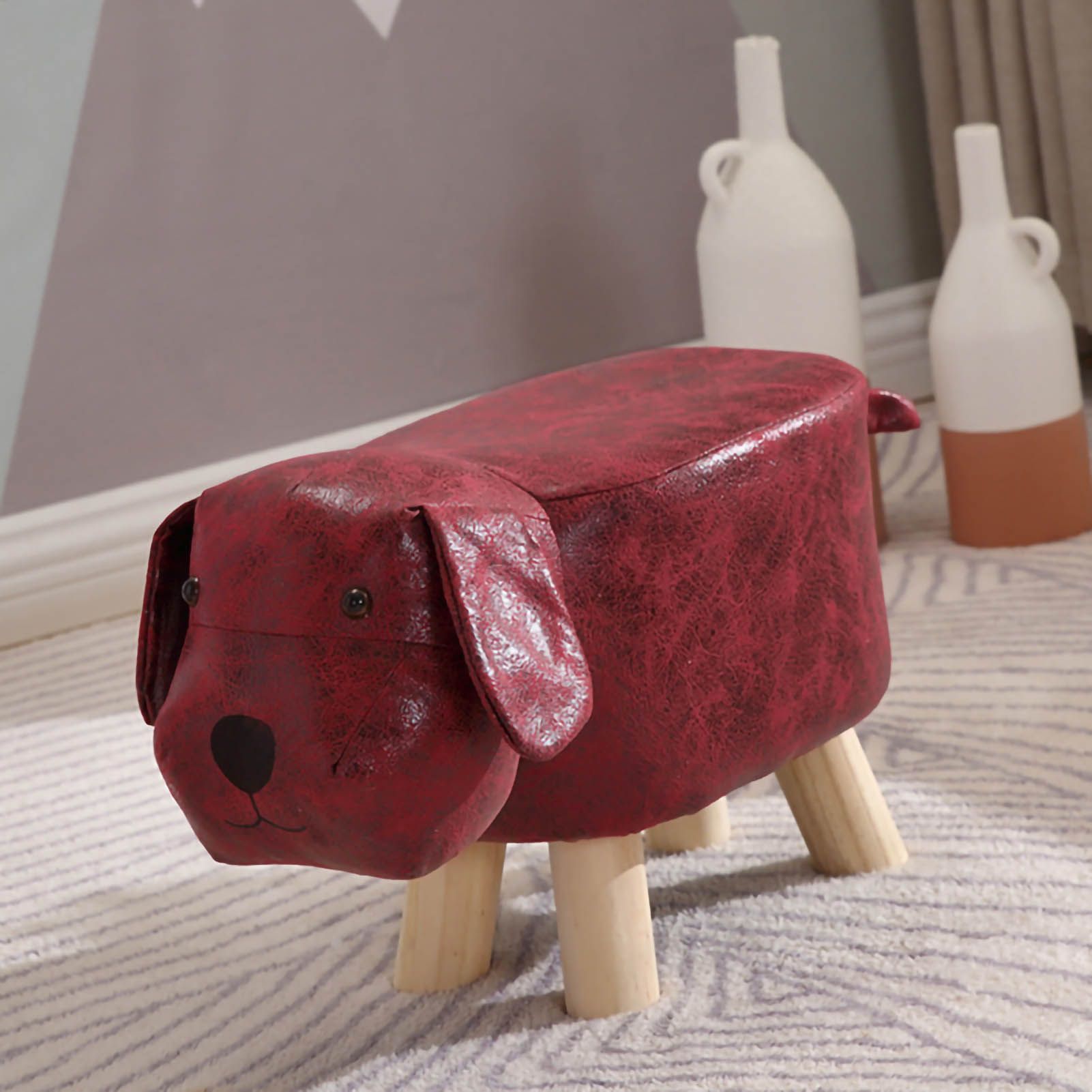 Children Wooden Low Stools Cute Cartoon Children Stool Small Dog Shape Stool view 4