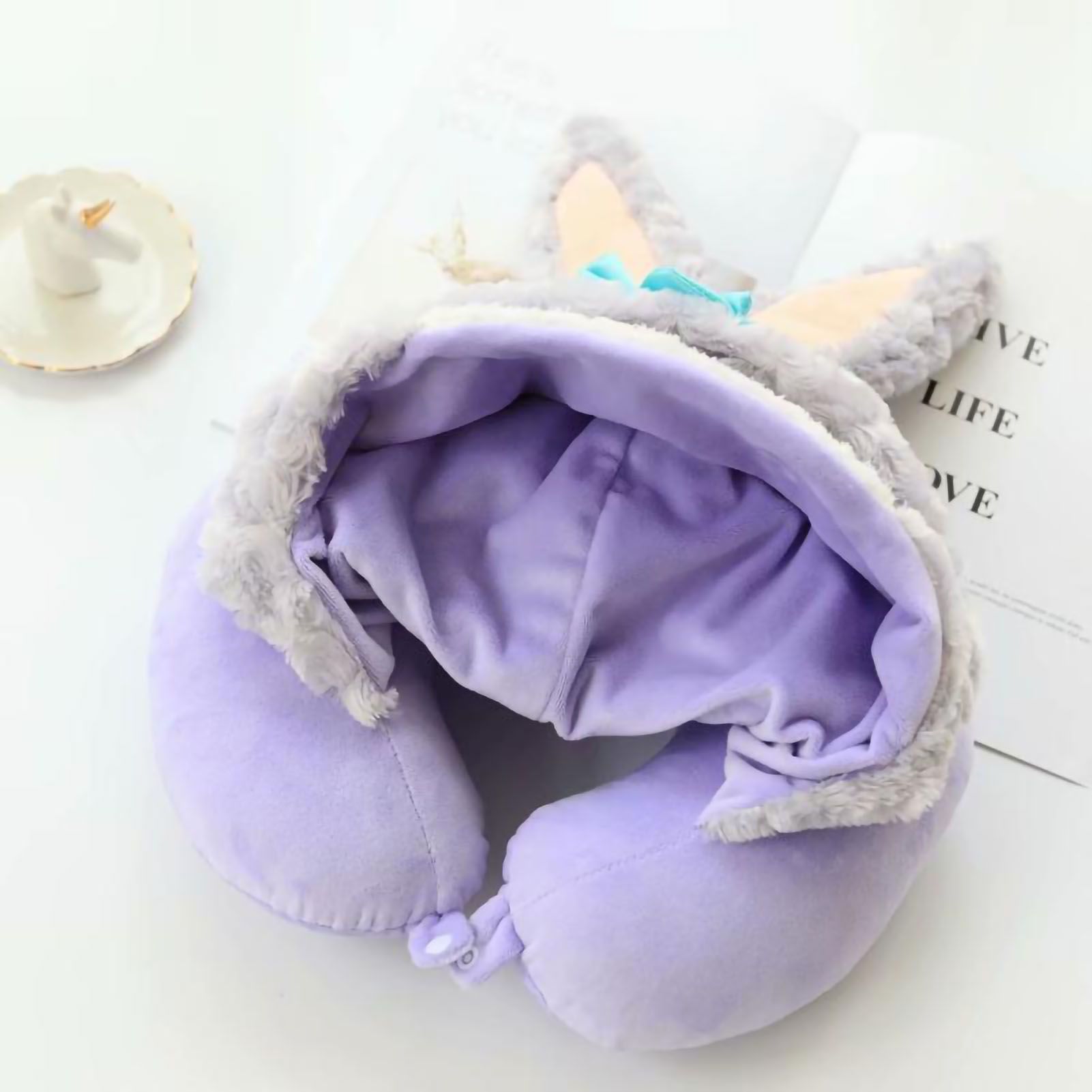 Hooded U Shaped Pillow Cute Cartoon Travel PP Cotton U Shaped Neck Pillow for view 3