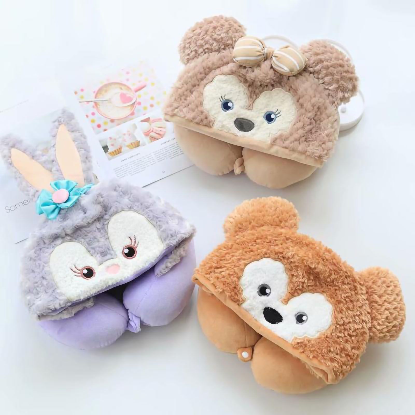 Hooded U Shaped Pillow Cute Cartoon Travel PP Cotton U Shaped Neck Pillow for view 5
