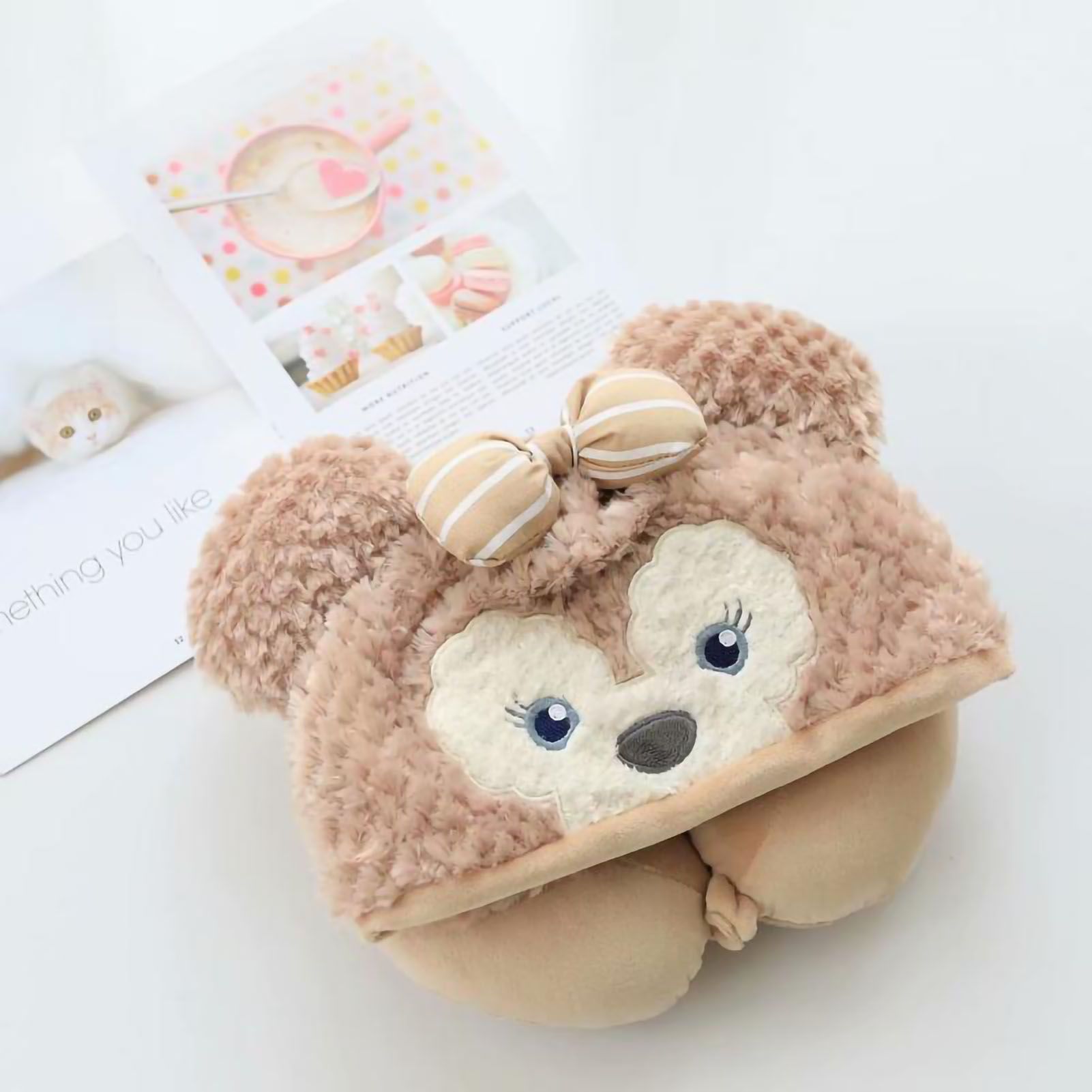 Hooded U Shaped Pillow Cute Cartoon Travel PP Cotton U Shaped Neck Pillow for