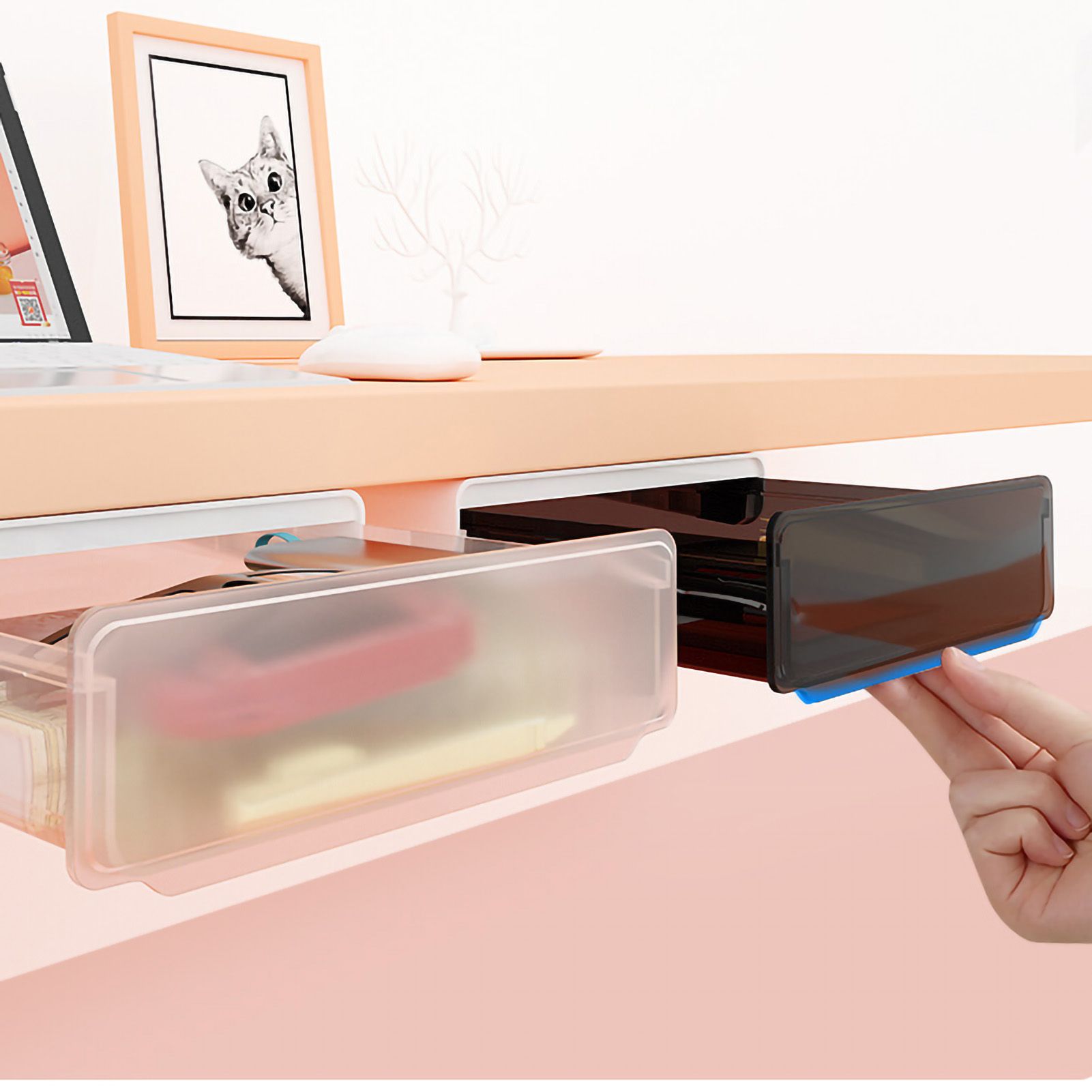 Under Desk Storage Box No Punching Storage ABS PS Small Hidden Drawer For view 4