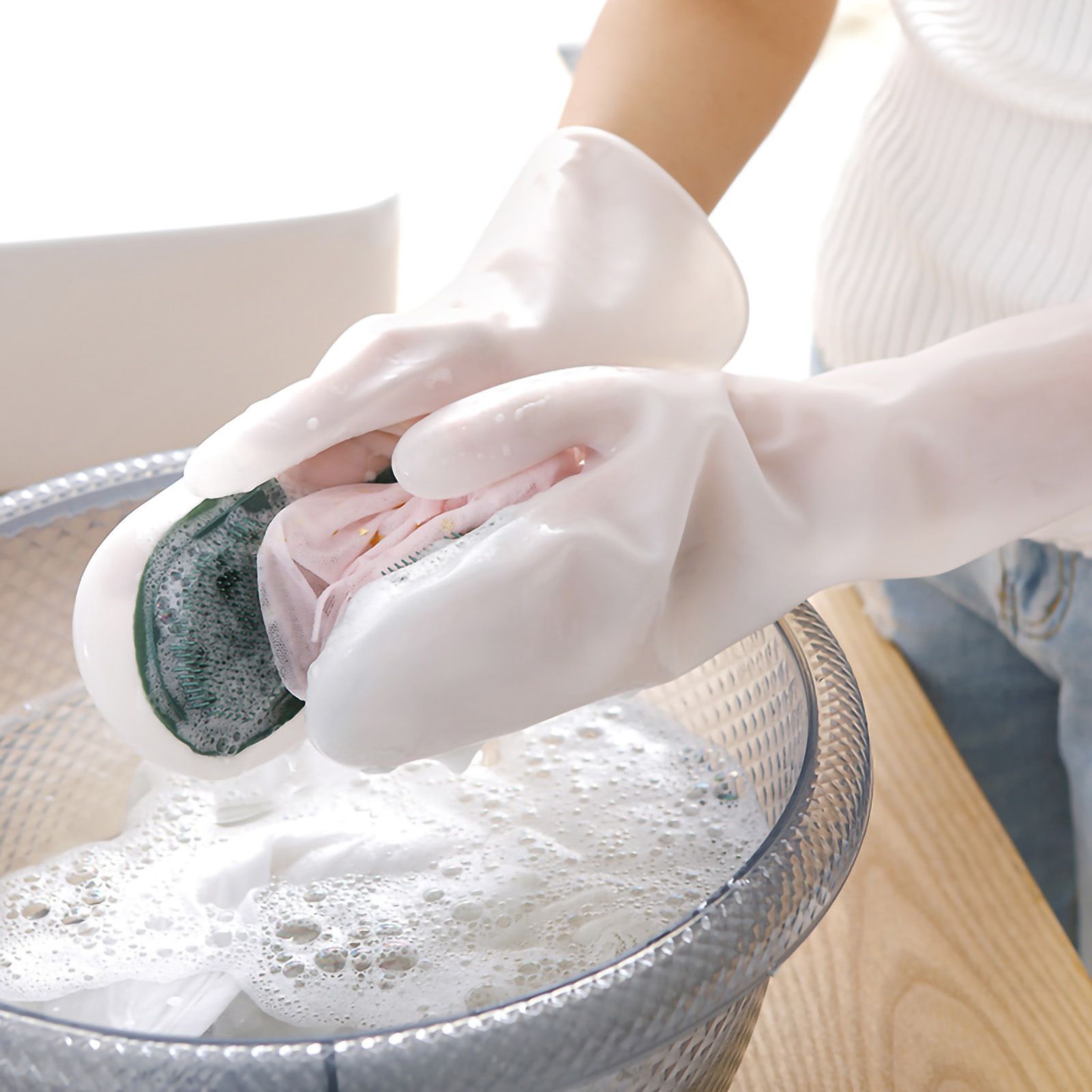 Dishwashing Scrubber Gloves Non Slip Waterproof Reusable Cleaning Scrubber view 2