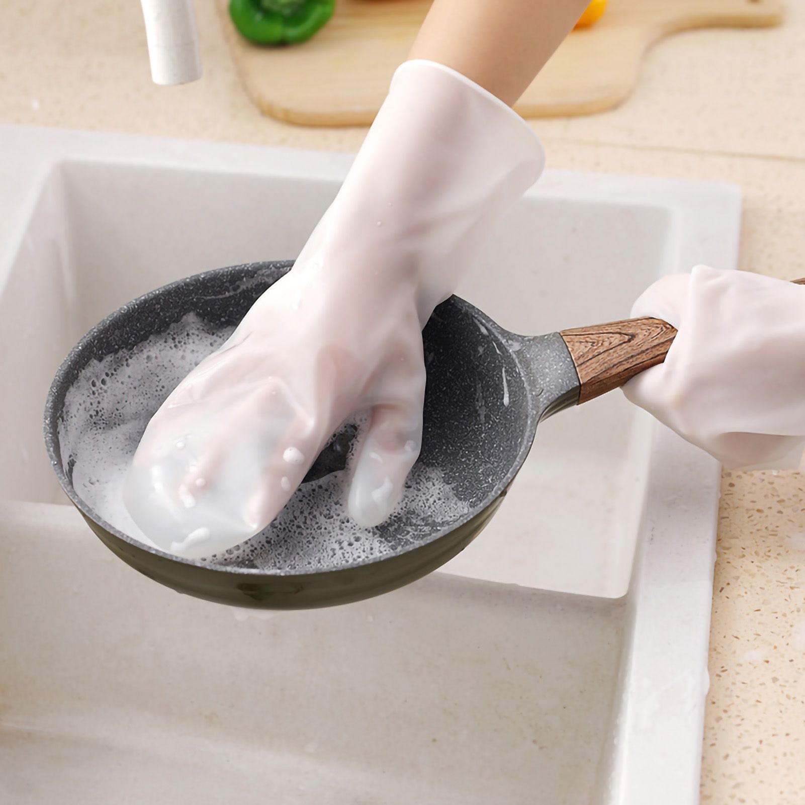 Dishwashing Scrubber Gloves Non Slip Waterproof Reusable Cleaning Scrubber view 3
