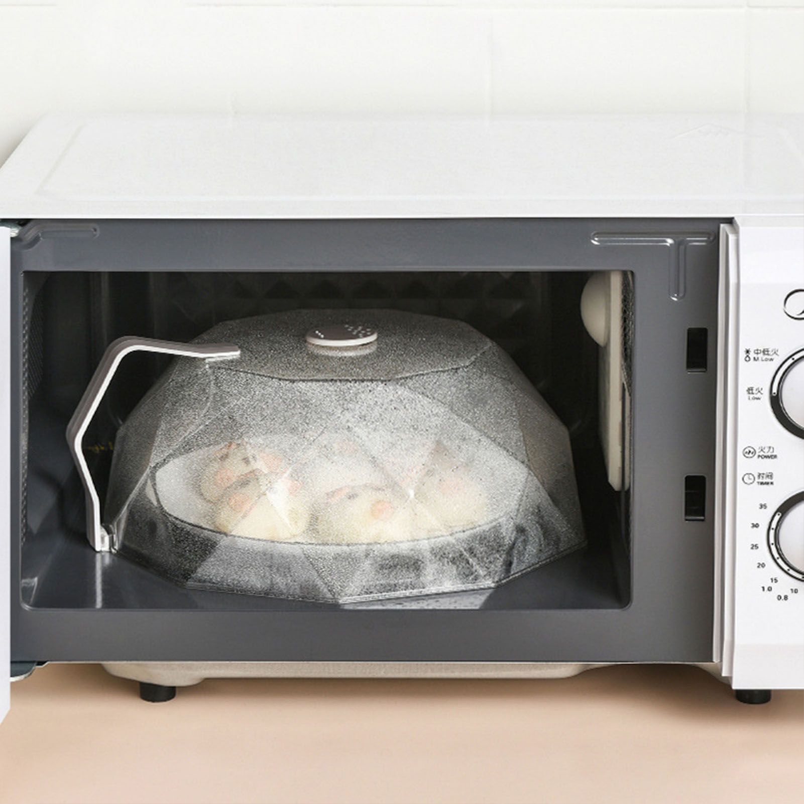 Geometric Microwave Splatter Cover Food Plate Lid with Steam Vents Handle view 5