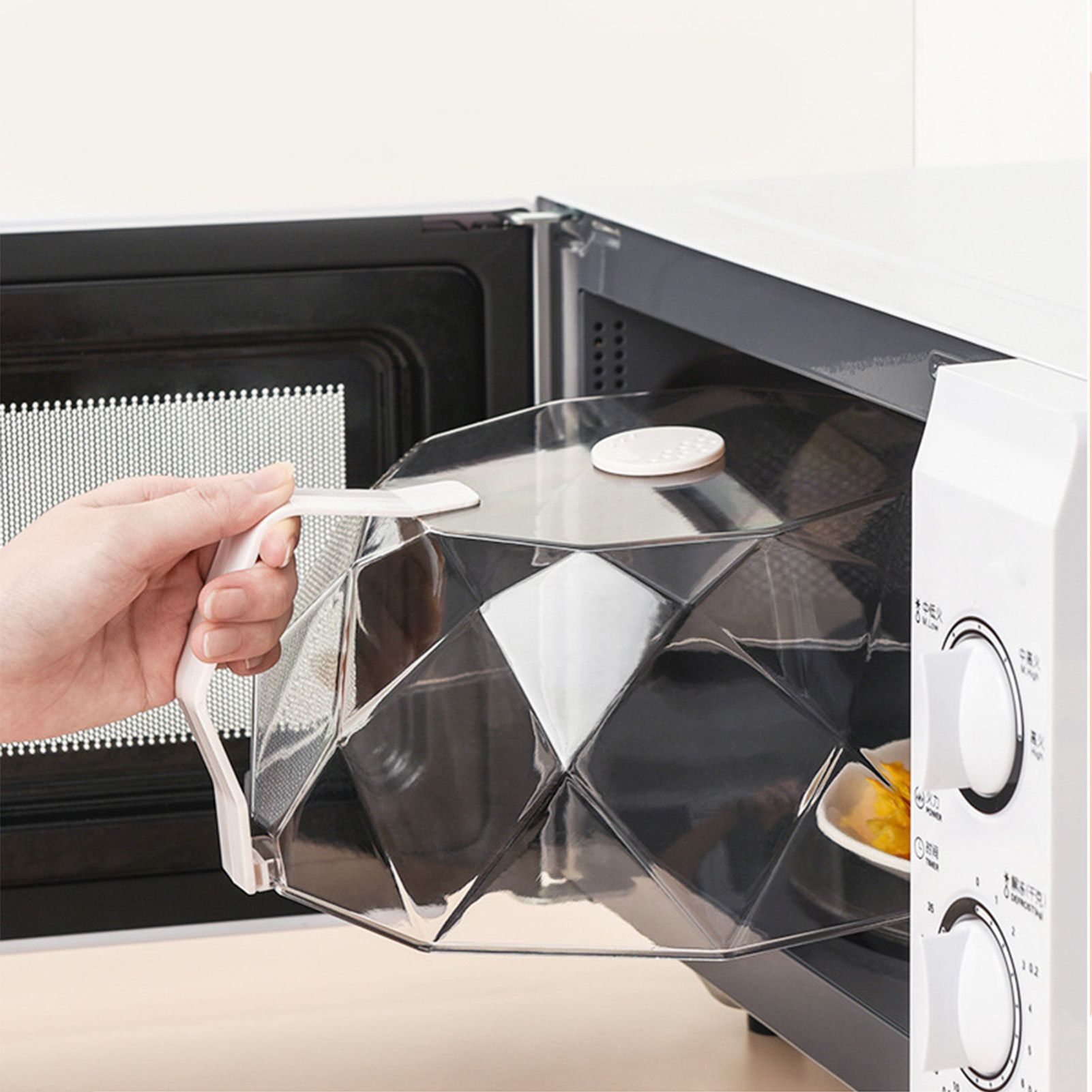 Geometric Microwave Splatter Cover Food Plate Lid with Steam Vents Handle view 8