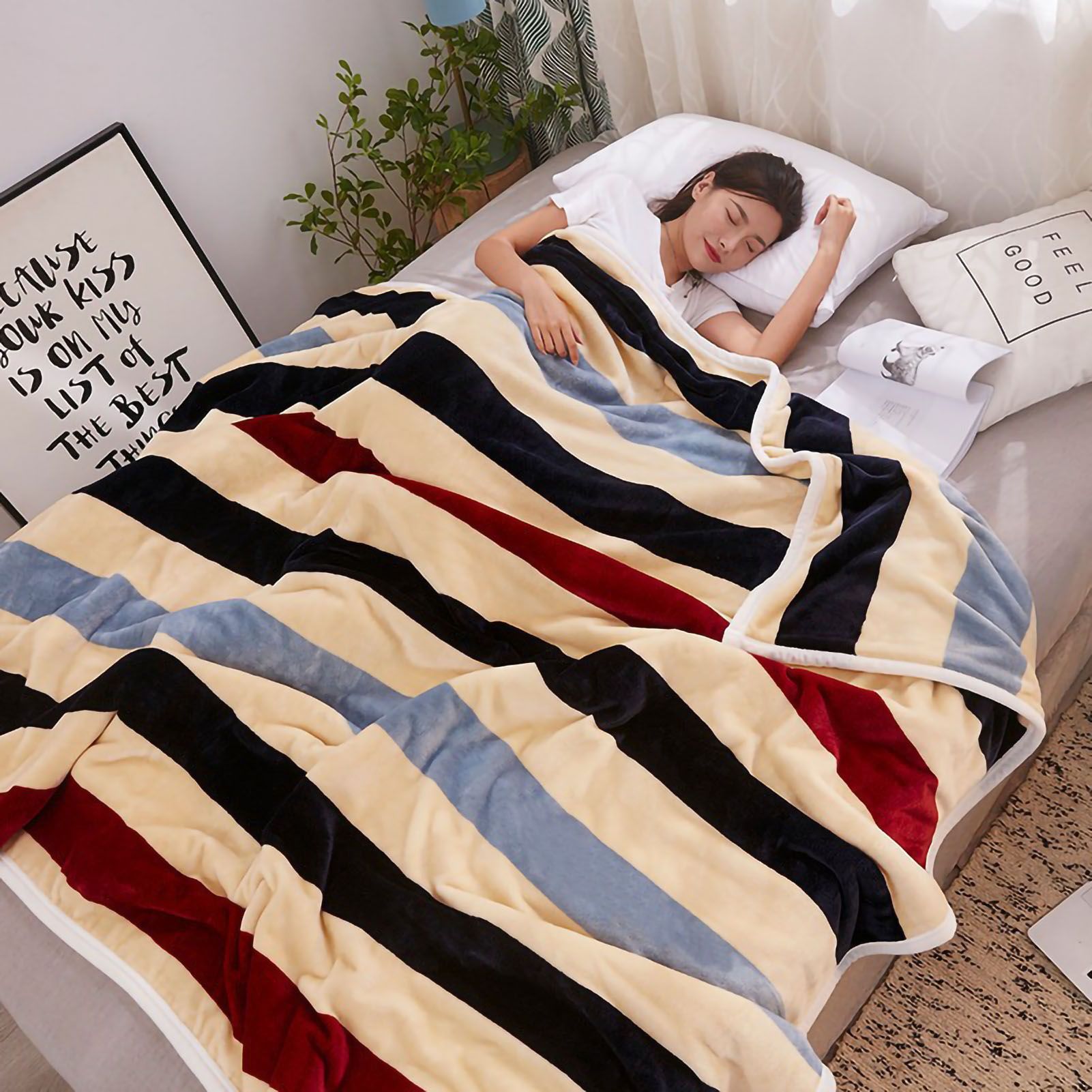 Throw Blanket Cartoon Pattern Thickened Air Conditioning Blanket for Home