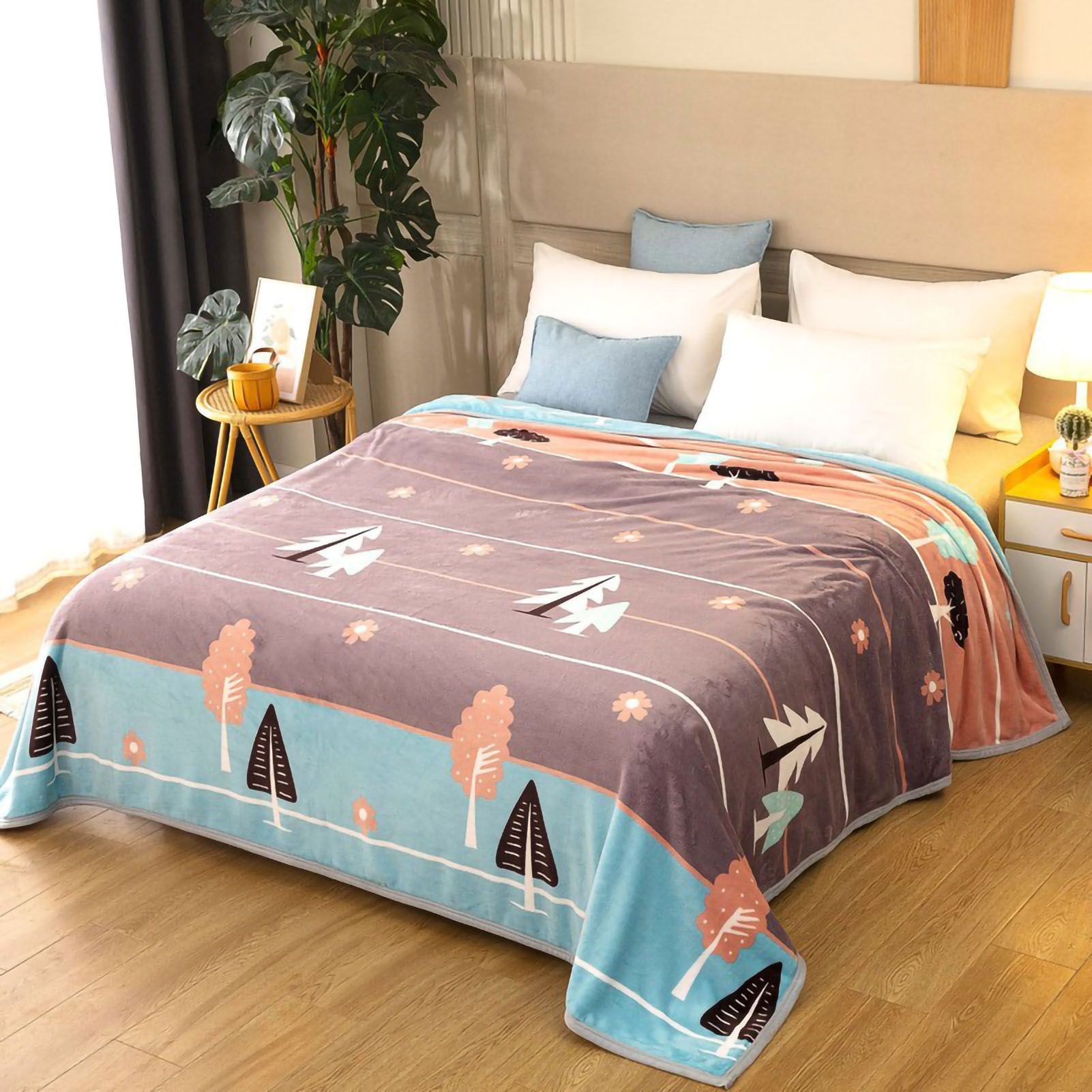 Throw Blanket Cartoon Pattern Thickened Air Conditioning Blanket for Home