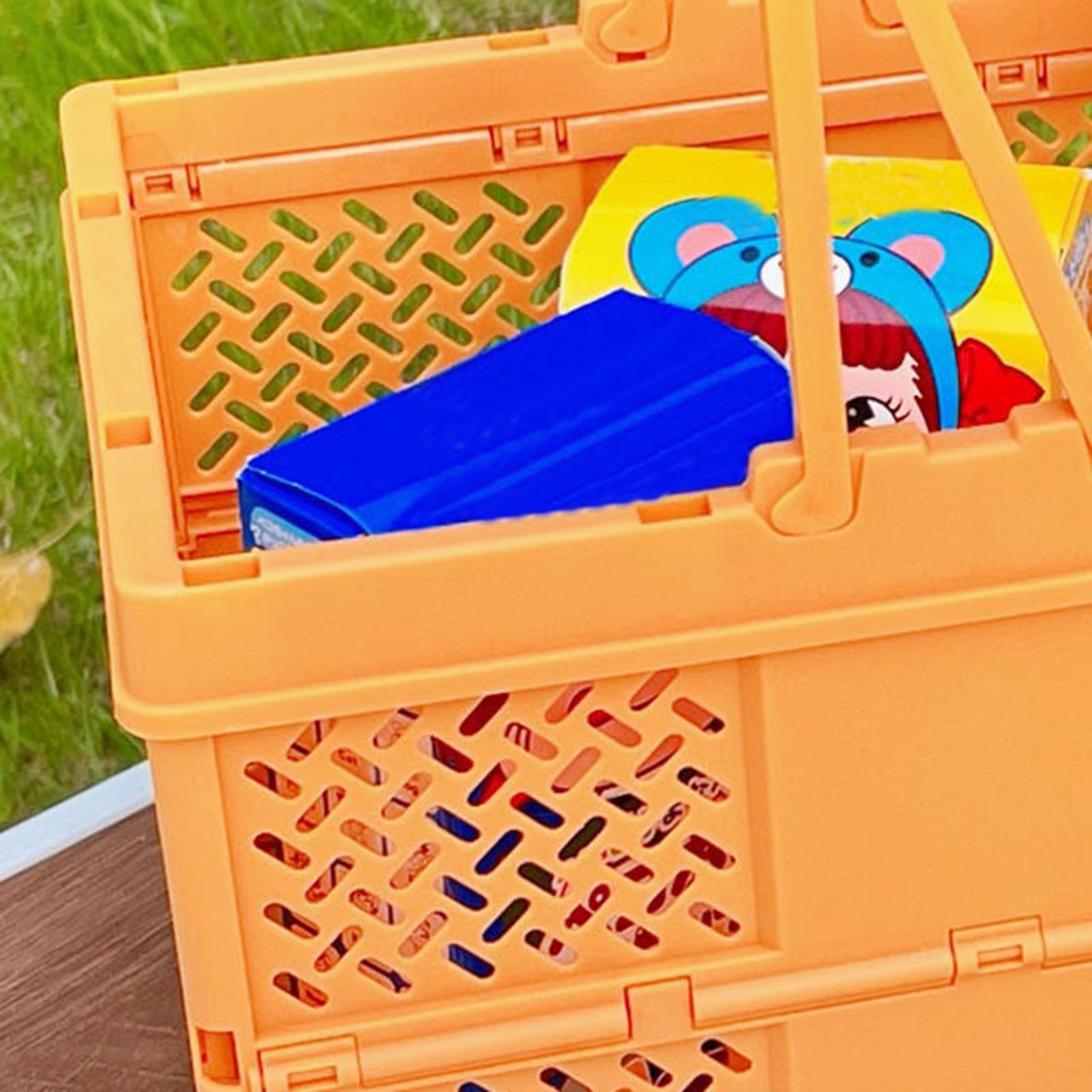 Folding Picnic Basket Stackable Storage Box Plastic Grocery Shopping Basket view 3
