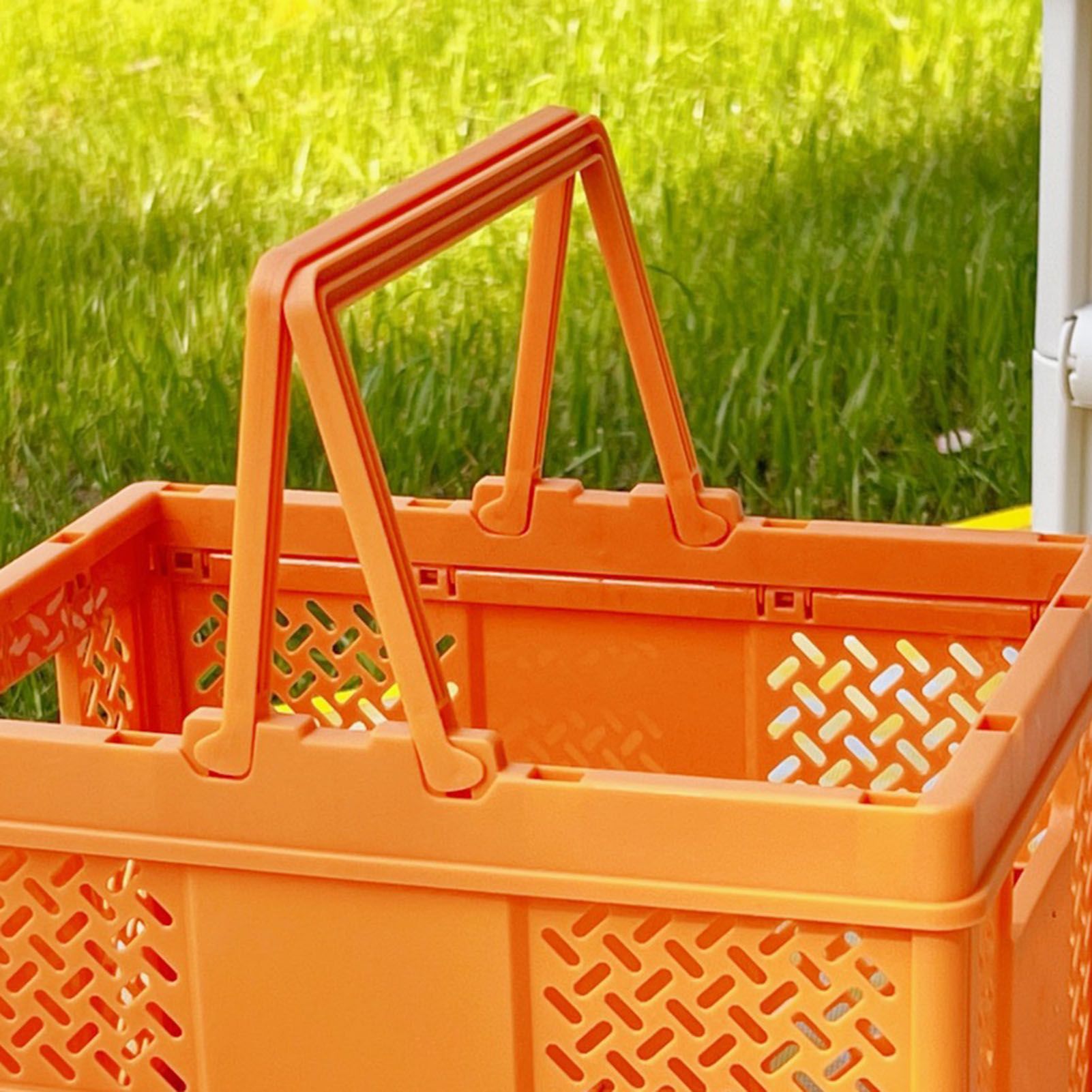 Folding Picnic Basket Stackable Storage Box Plastic Grocery Shopping Basket view 5