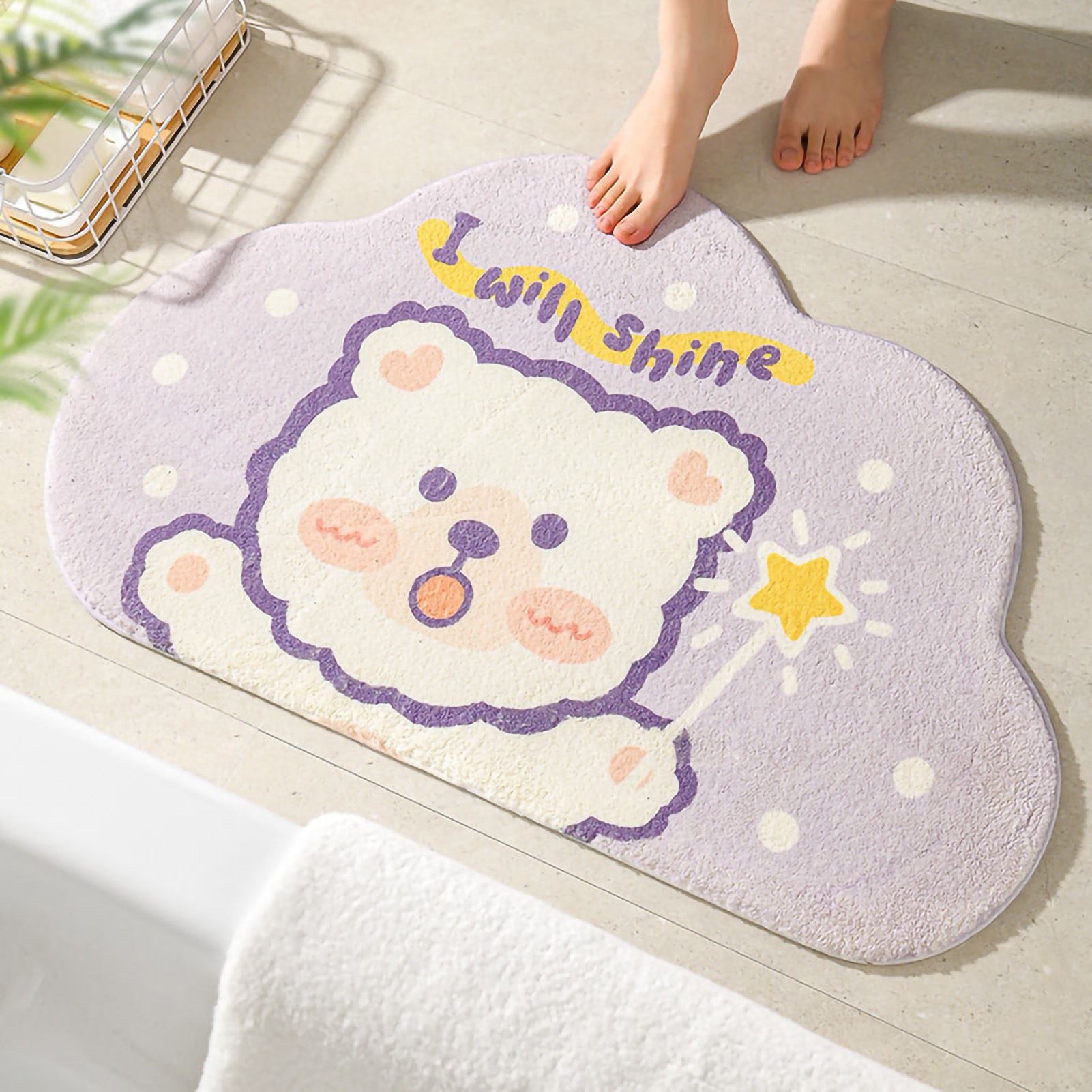 Cute Bathroom Mat Minimalist Water Absorption Skid Resistant Bath Quick Dry
