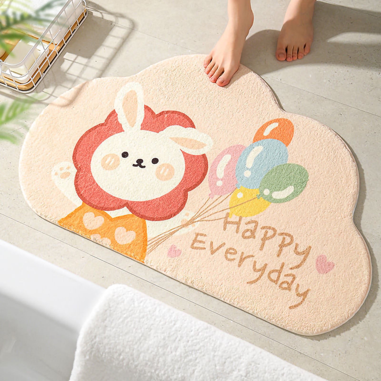 Cute Bathroom Mat Minimalist Water Absorption Skid Resistant Bath Quick Dry