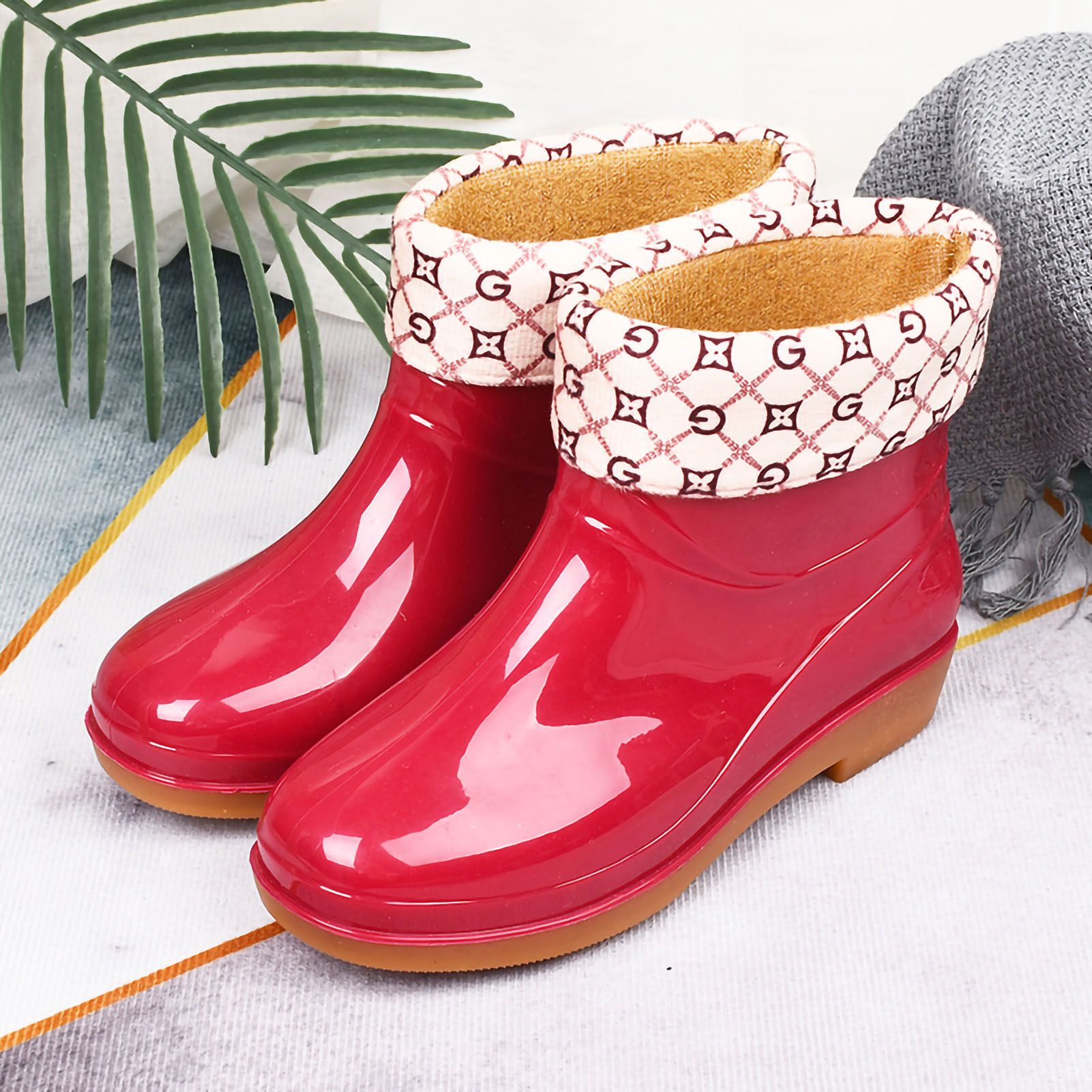 Womens Rain Boots Fashion Antiskid Short Rain Boot Round Head Radian PVC