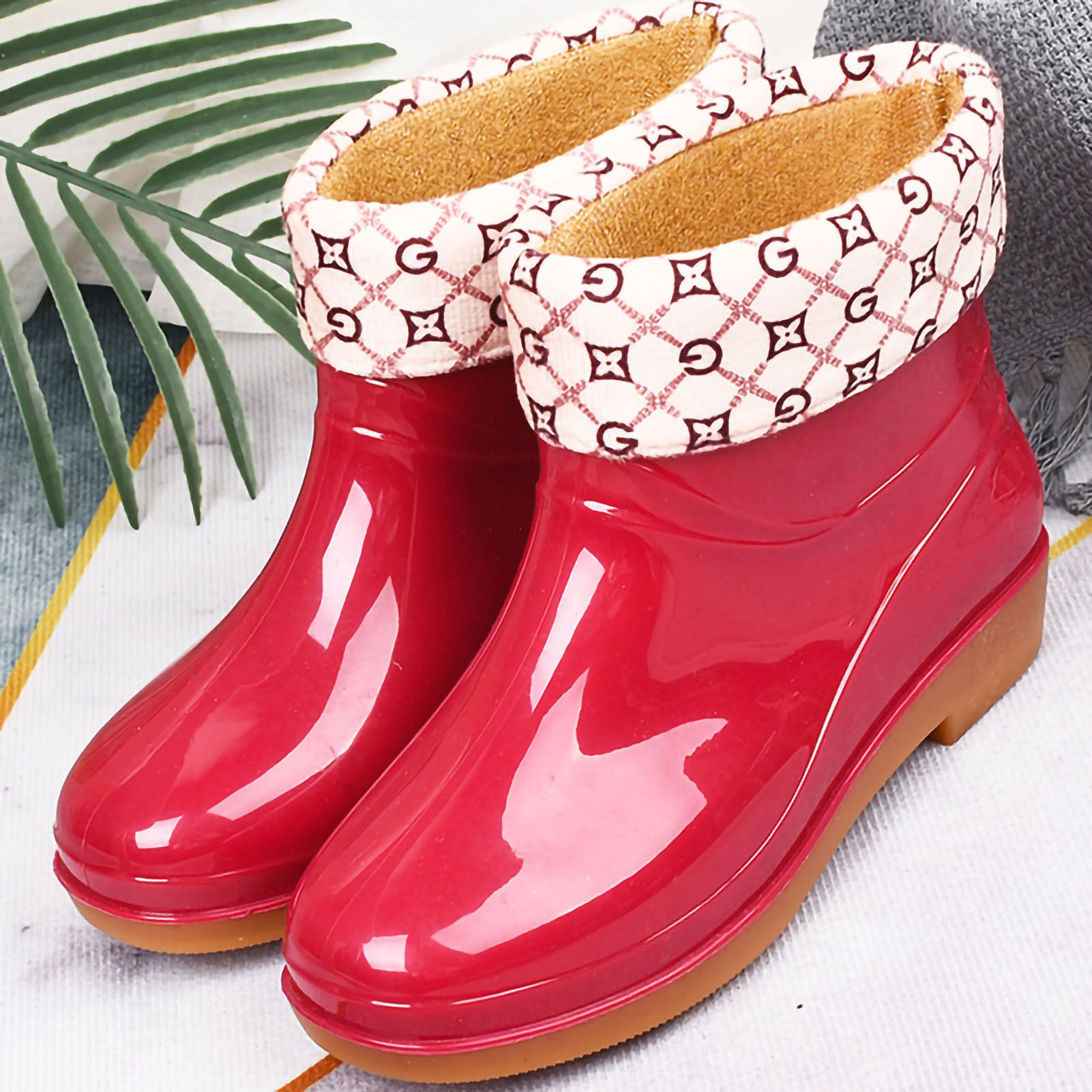 Womens Rain Boots Fashion Antiskid Short Rain Boot Round Head Radian PVC view 3