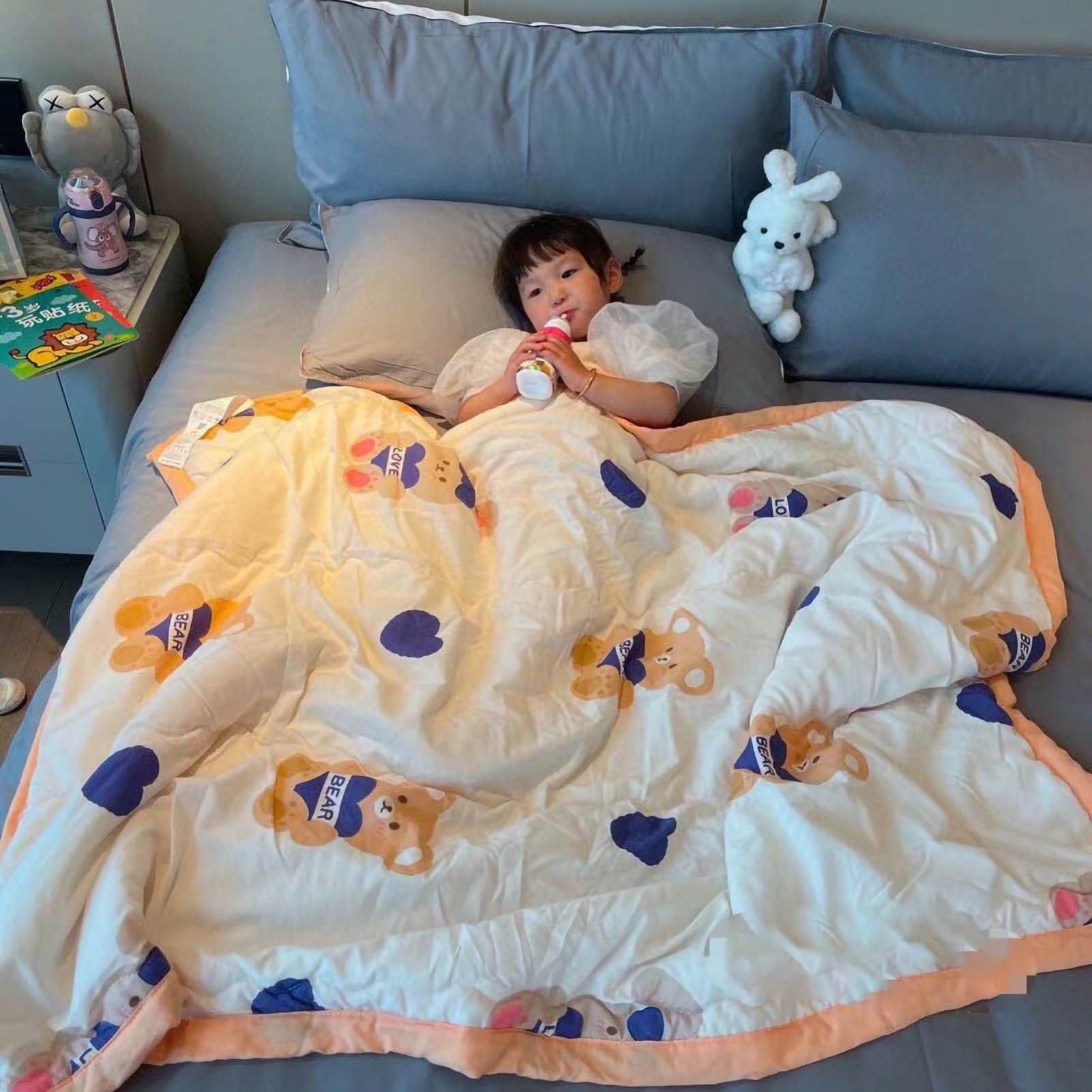 Summer Quilt Single Cartoon Child Cartoon Silk Feather Cotton Blanket Soft