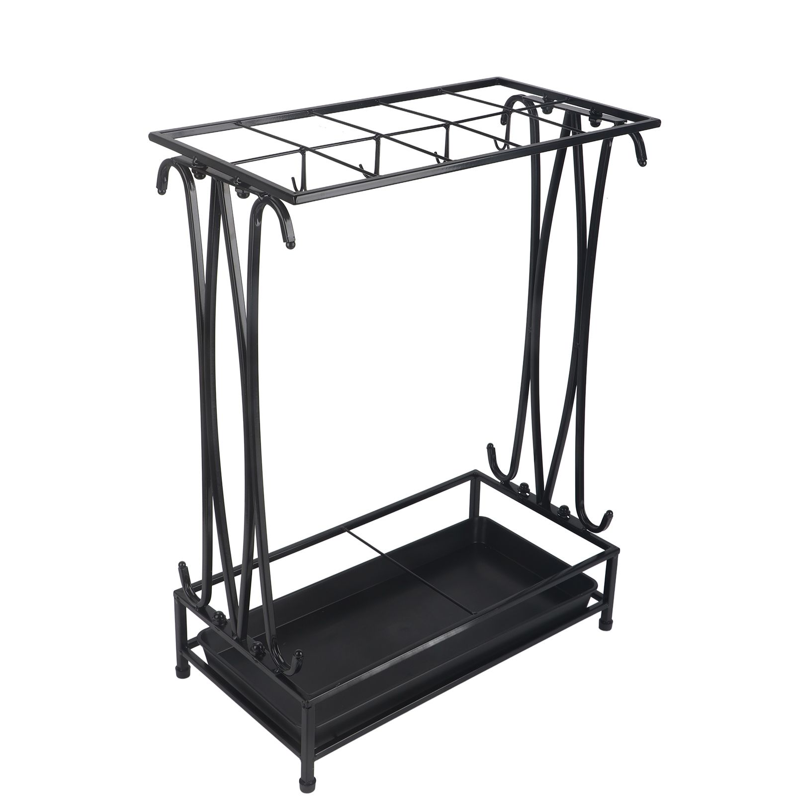Umbrella Storage Rack Iron with Drip Tray 10 Holes 8 Hooks Umbrella Rack Stand view 4