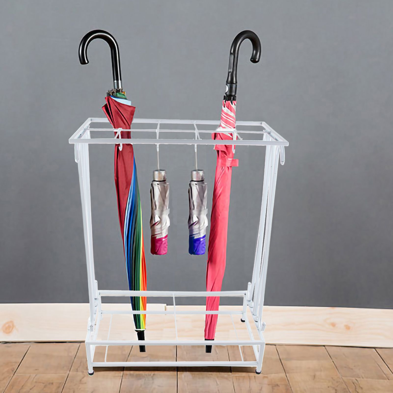 Umbrella Storage Rack Iron with Drip Tray 10 Holes 8 Hooks Umbrella Rack Stand view 8
