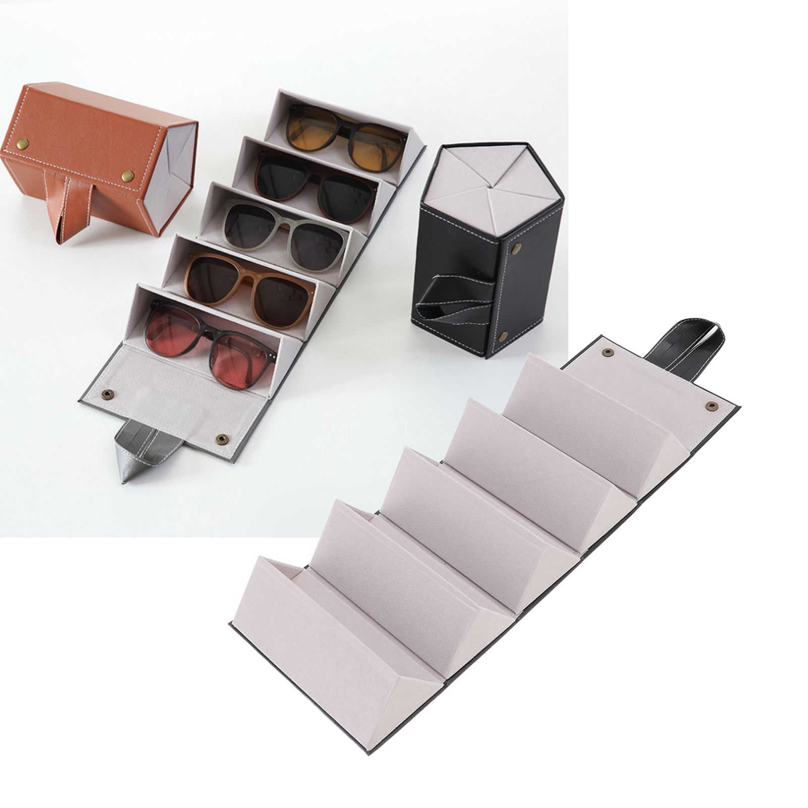 Sunglasses Organizer Case Multifunctional Multiple Slots PU Leather Travel view 12