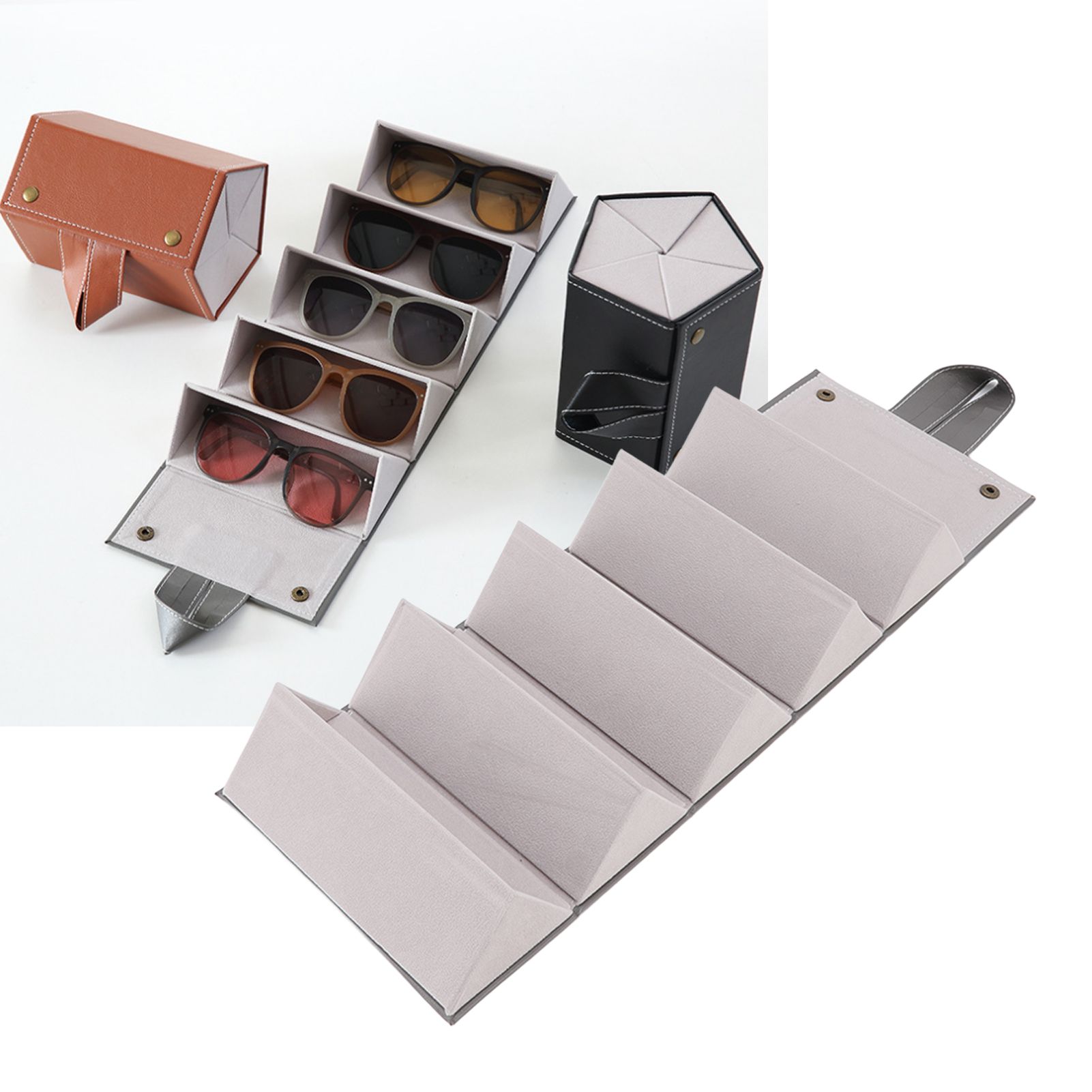 Sunglasses Organizer Case Multifunctional Multiple Slots PU Leather Travel view 11