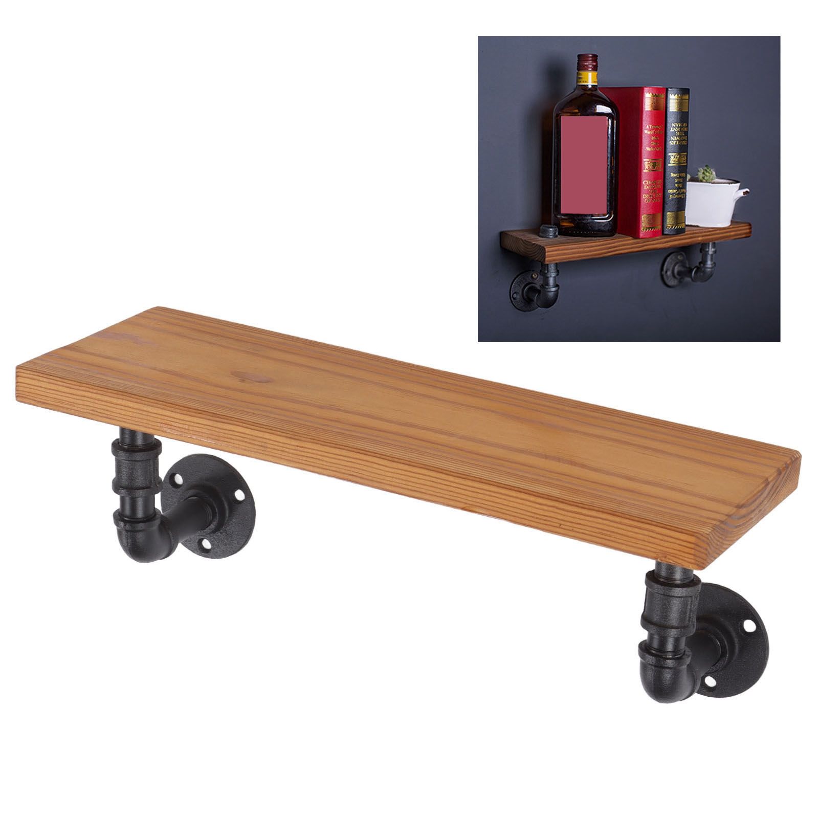 Wall Mounted Shelf Solid Wood Board Wrought Iron Pipe Retro Floating Shelves view 11