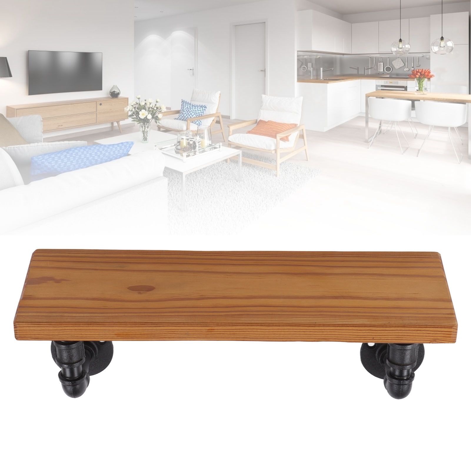 Wall Mounted Shelf Solid Wood Board Wrought Iron Pipe Retro Floating Shelves view 12
