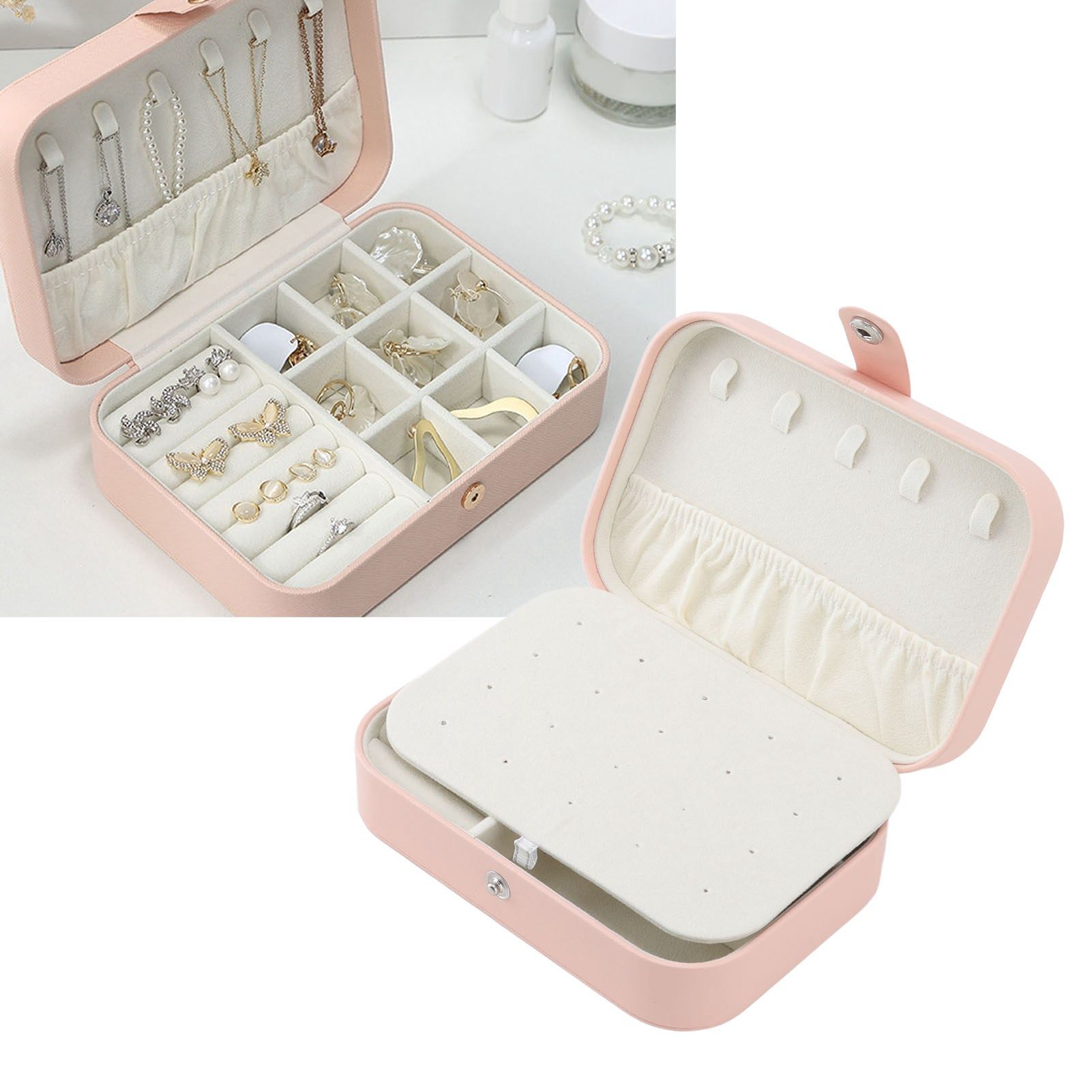 Jewelry Case Portable Beautiful Pink Necklace Ring Ear Stud Storage Box view 11