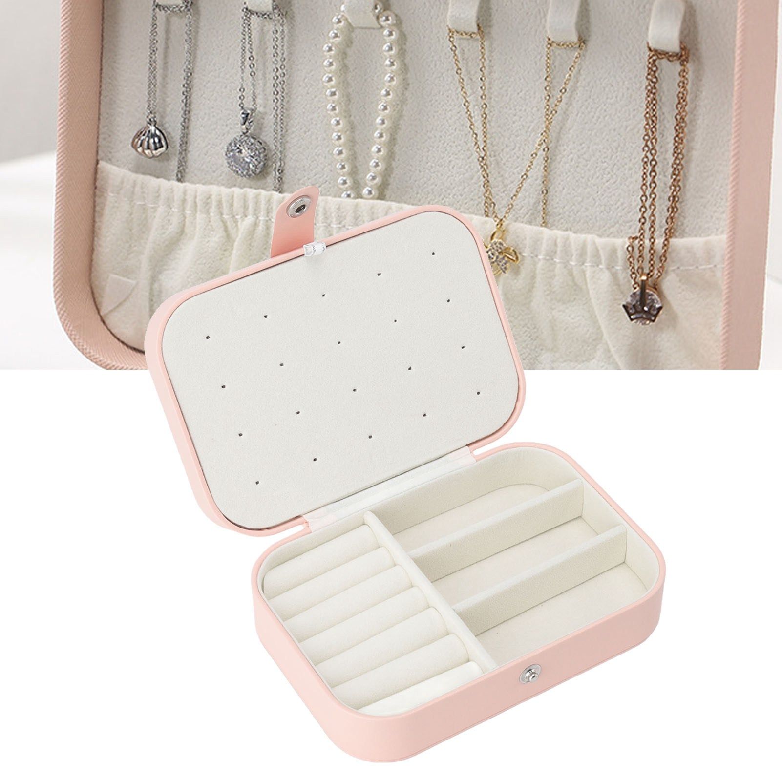 Jewelry Case Portable Beautiful Pink Necklace Ring Ear Stud Storage Box view 12
