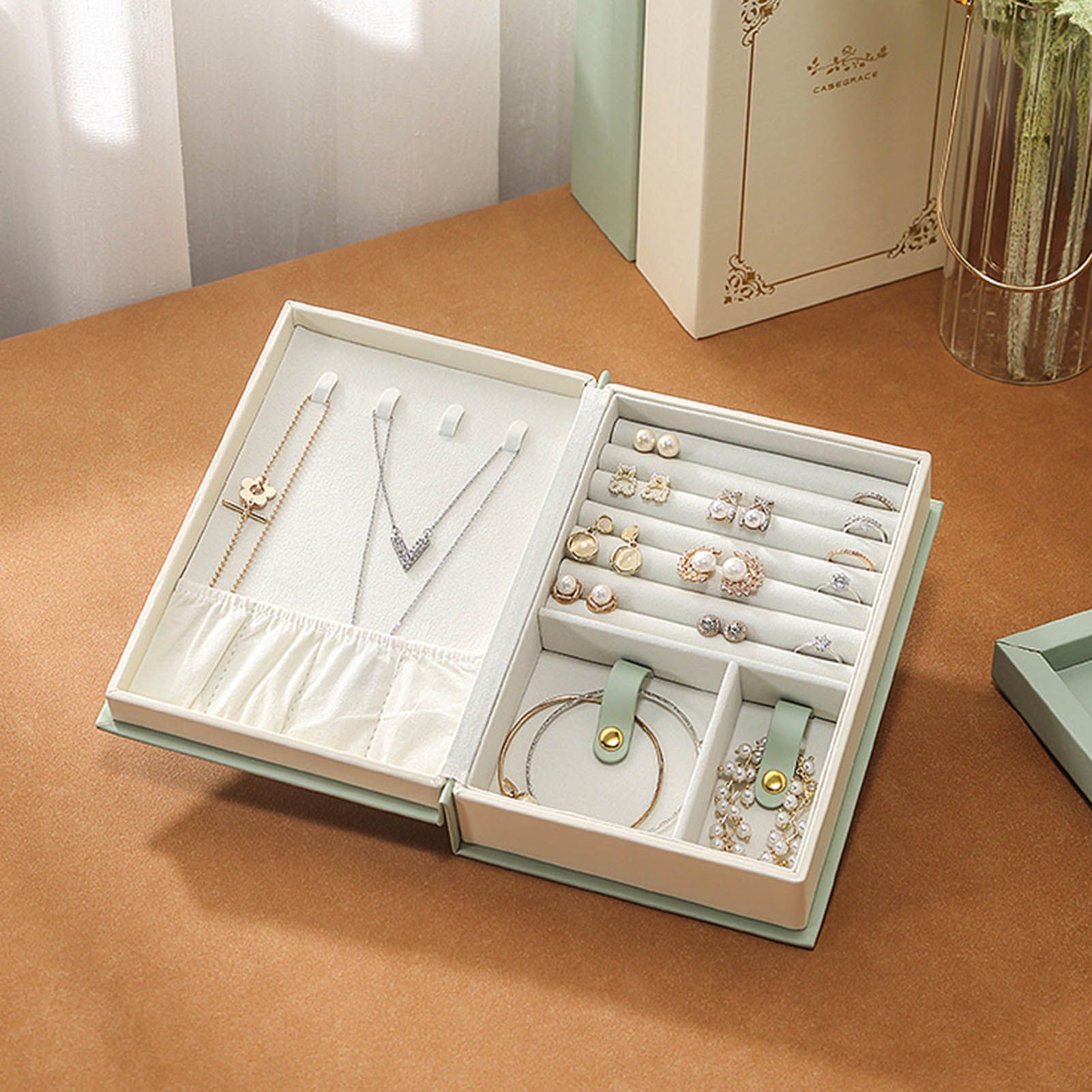 Jewellery Box Leather Jewelry Storage Case Large Capacity Portable for Earring view 12