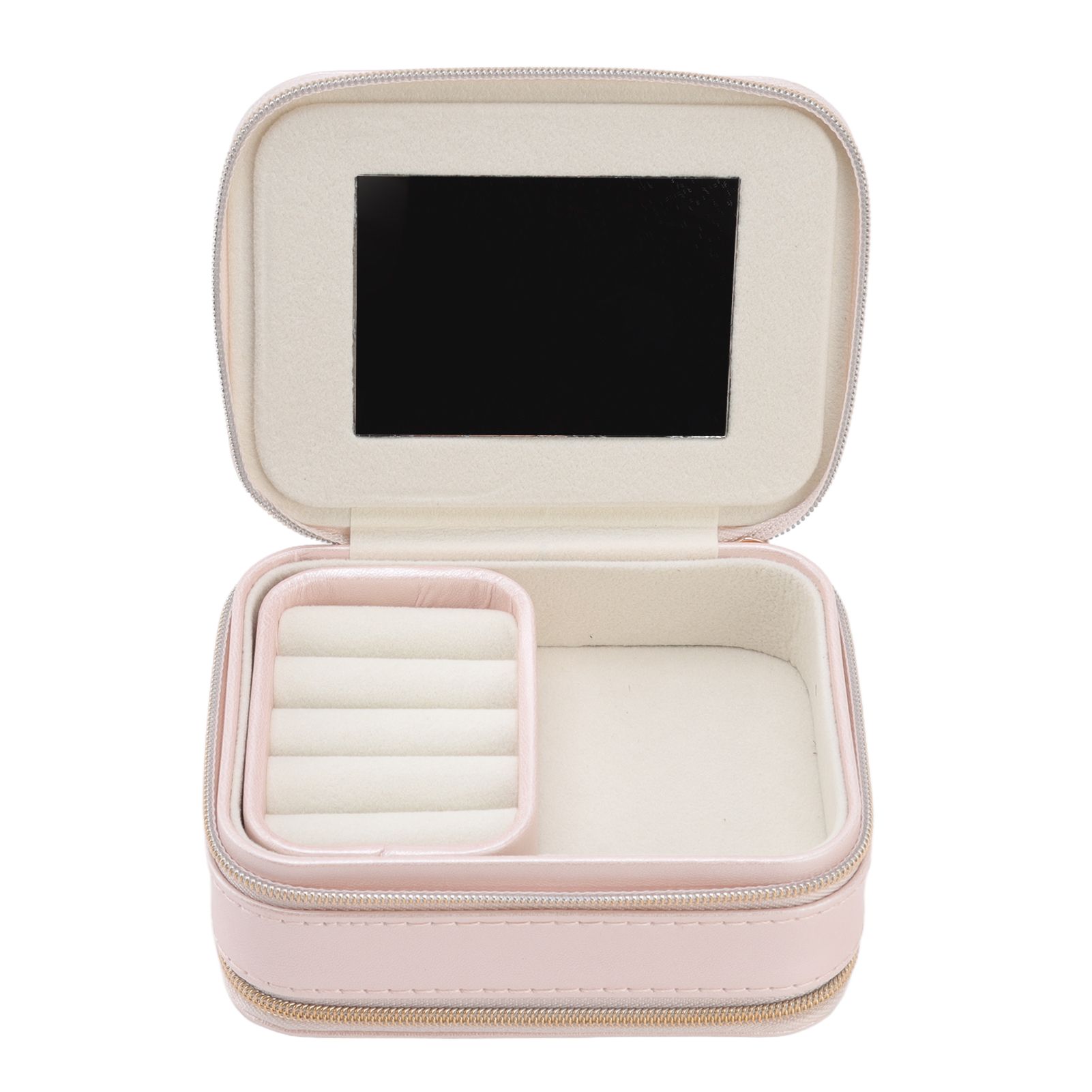 Jewelry Case Double Layer Portable Pink Necklace Hook Design Convenient Handle view 2