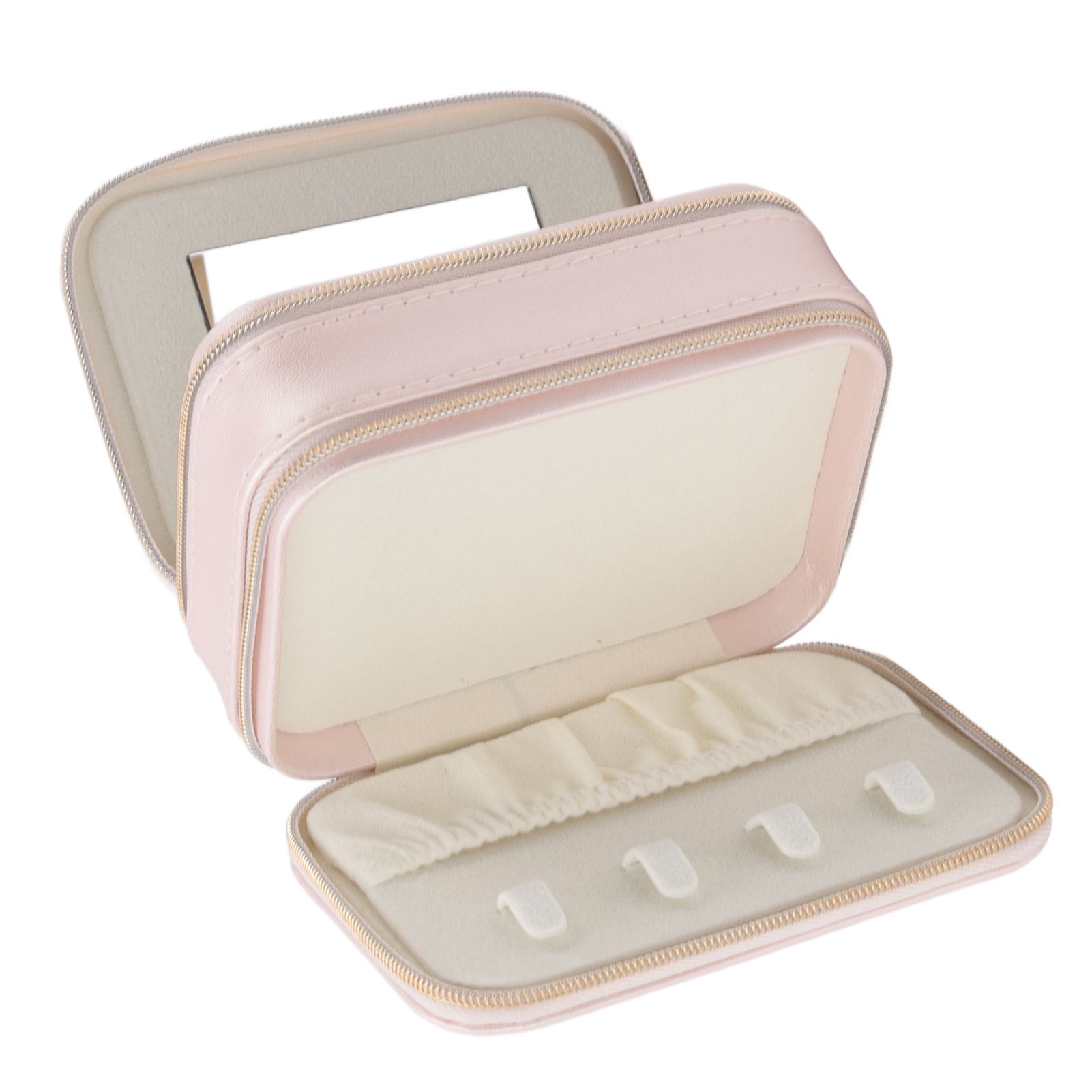 Jewelry Case Double Layer Portable Pink Necklace Hook Design Convenient Handle view 3