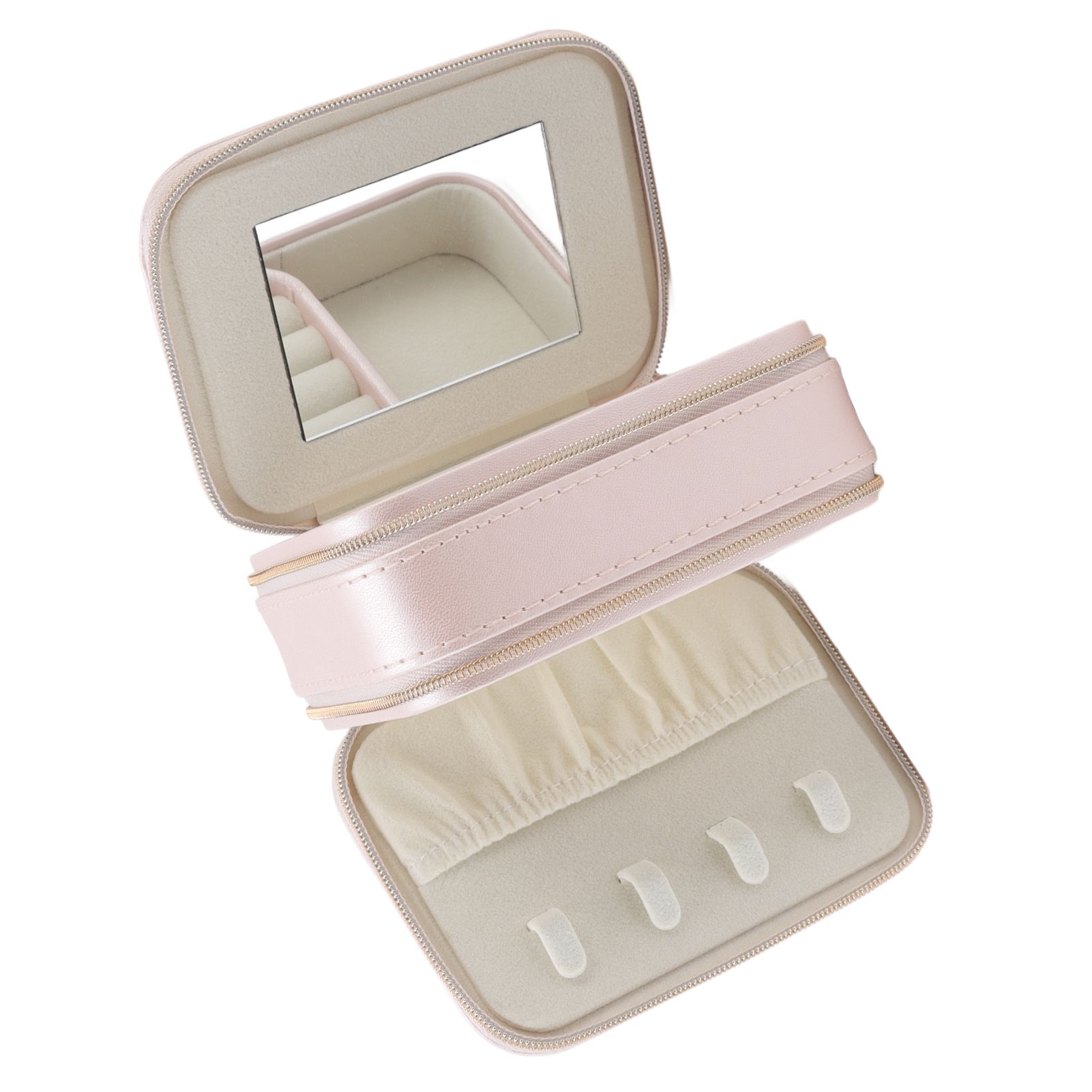 Jewelry Case Double Layer Portable Pink Necklace Hook Design Convenient Handle view 4