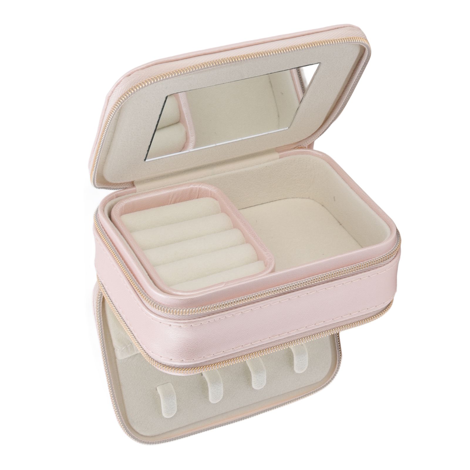 Jewelry Case Double Layer Portable Pink Necklace Hook Design Convenient Handle view 6