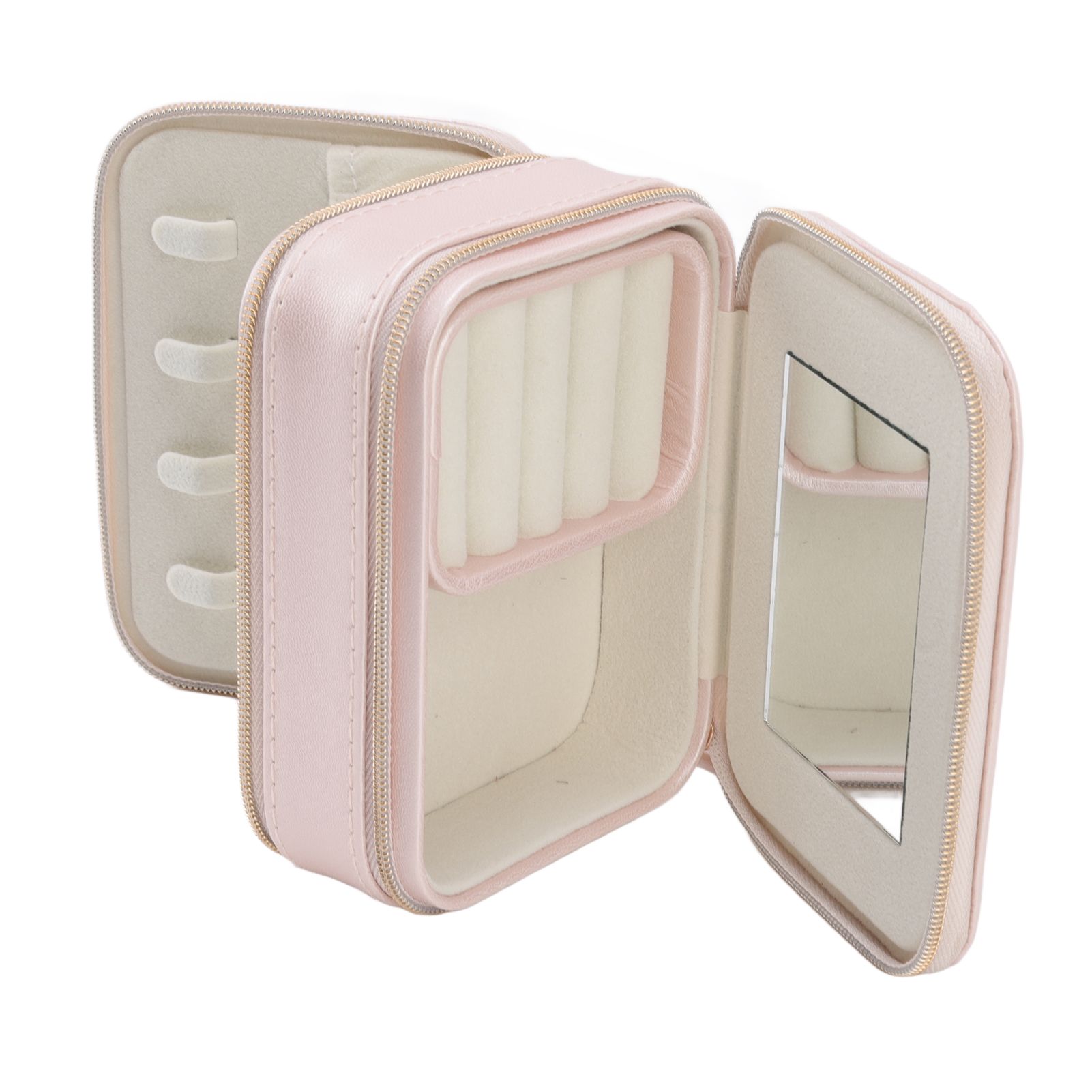 Jewelry Case Double Layer Portable Pink Necklace Hook Design Convenient Handle view 9