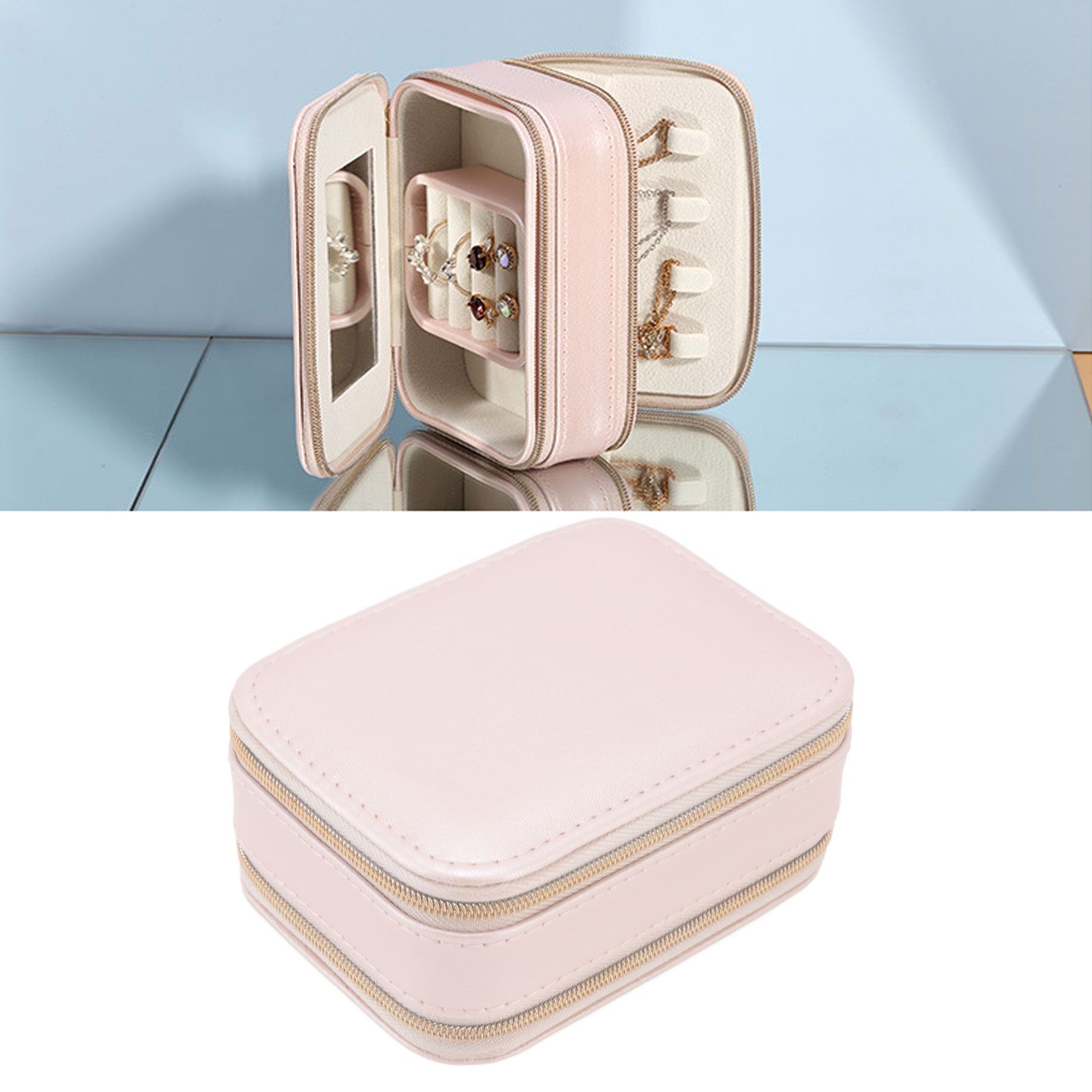 Jewelry Case Double Layer Portable Pink Necklace Hook Design Convenient Handle view 11