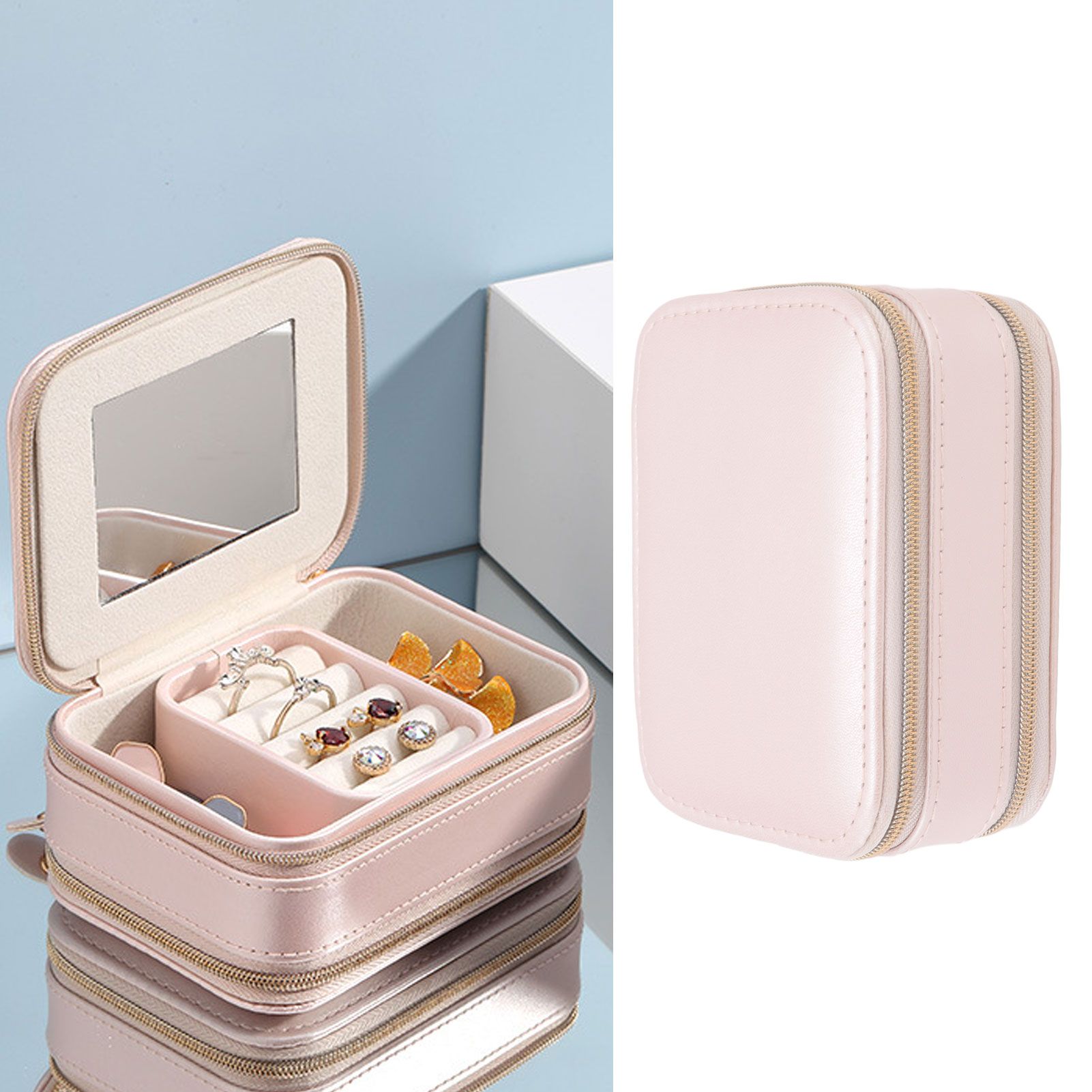 Jewelry Case Double Layer Portable Pink Necklace Hook Design Convenient Handle view 12