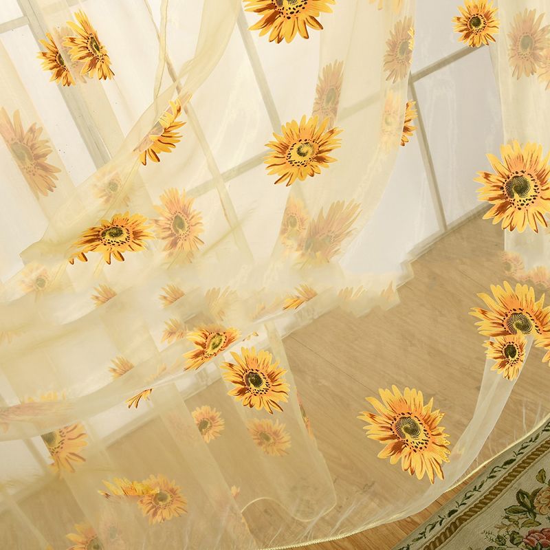 Sunflower Pattern Curtain Home Decoration Polyester Fibre Window Tulle Curtain view 3