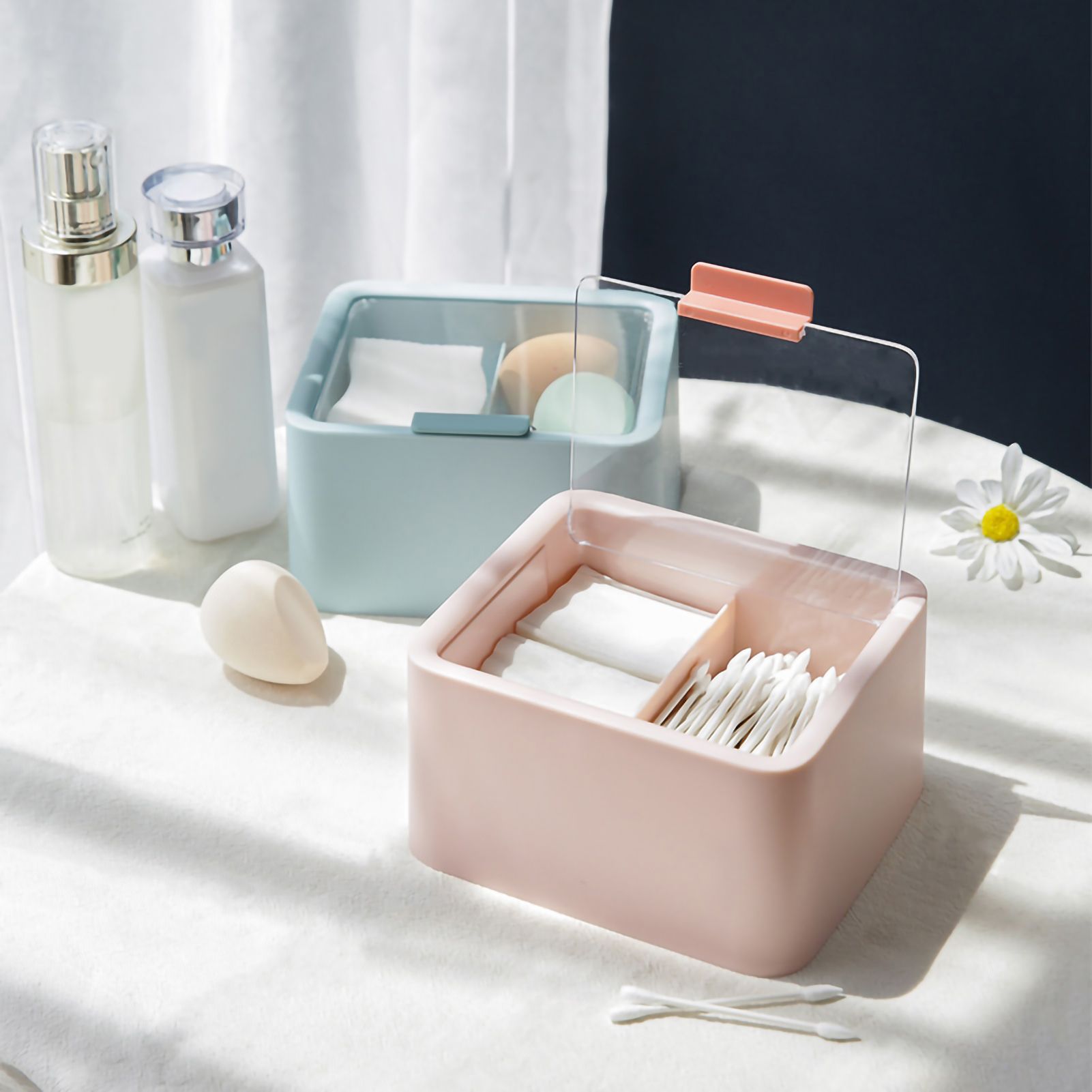 Cosmetic Storage Box Plastic Dustproof Double Grids Makeup Container with Lid view 5
