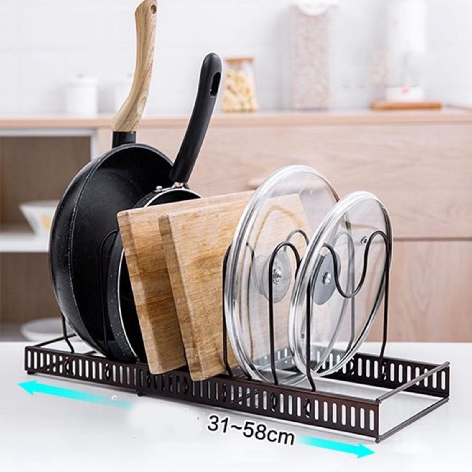 Pot Lid Rack Iron Retractable Pot Lid Organizer Holder for Multiple Cookware