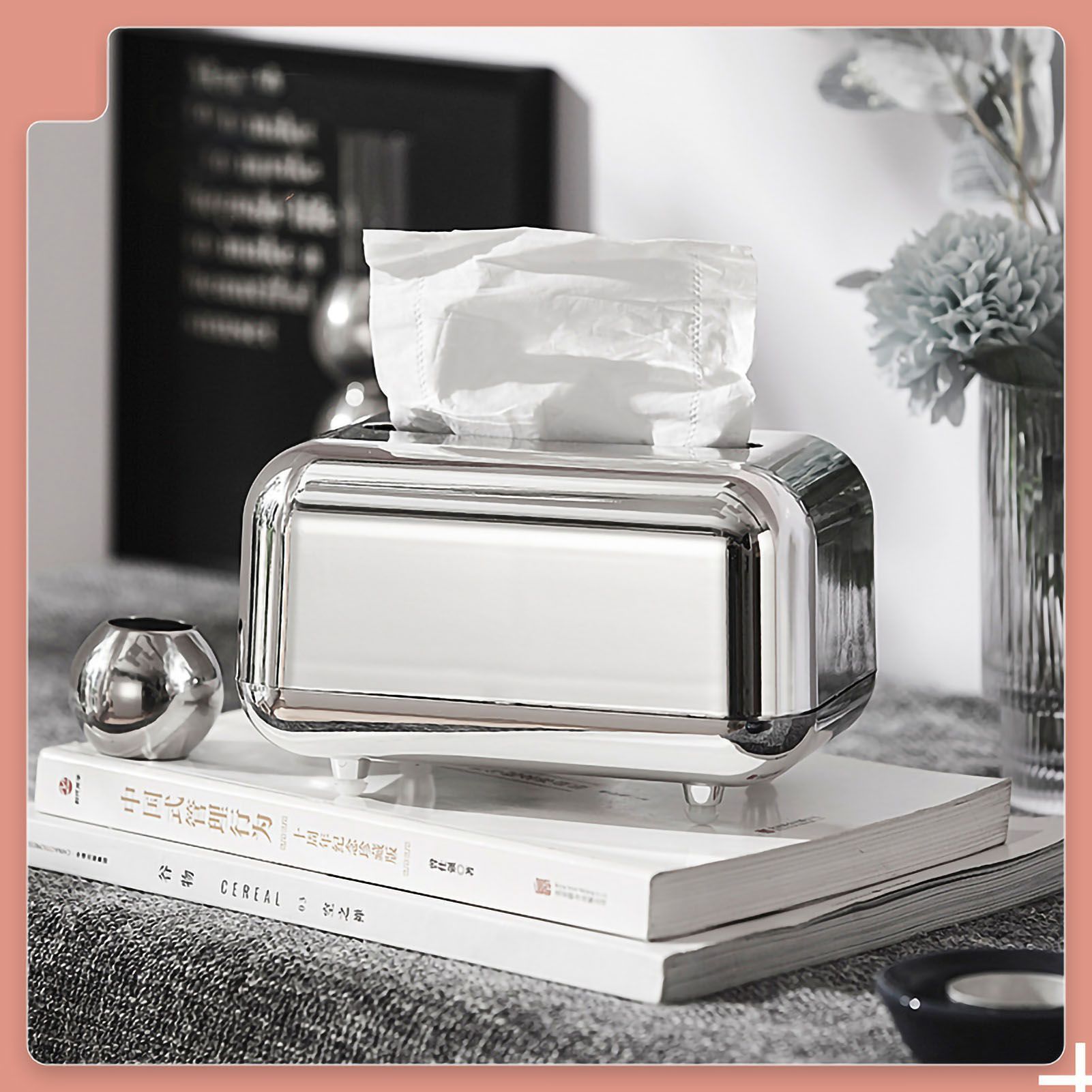 Tissue Storage Box Electroplated Magnetic Retro Built in Spring Facial Tissue