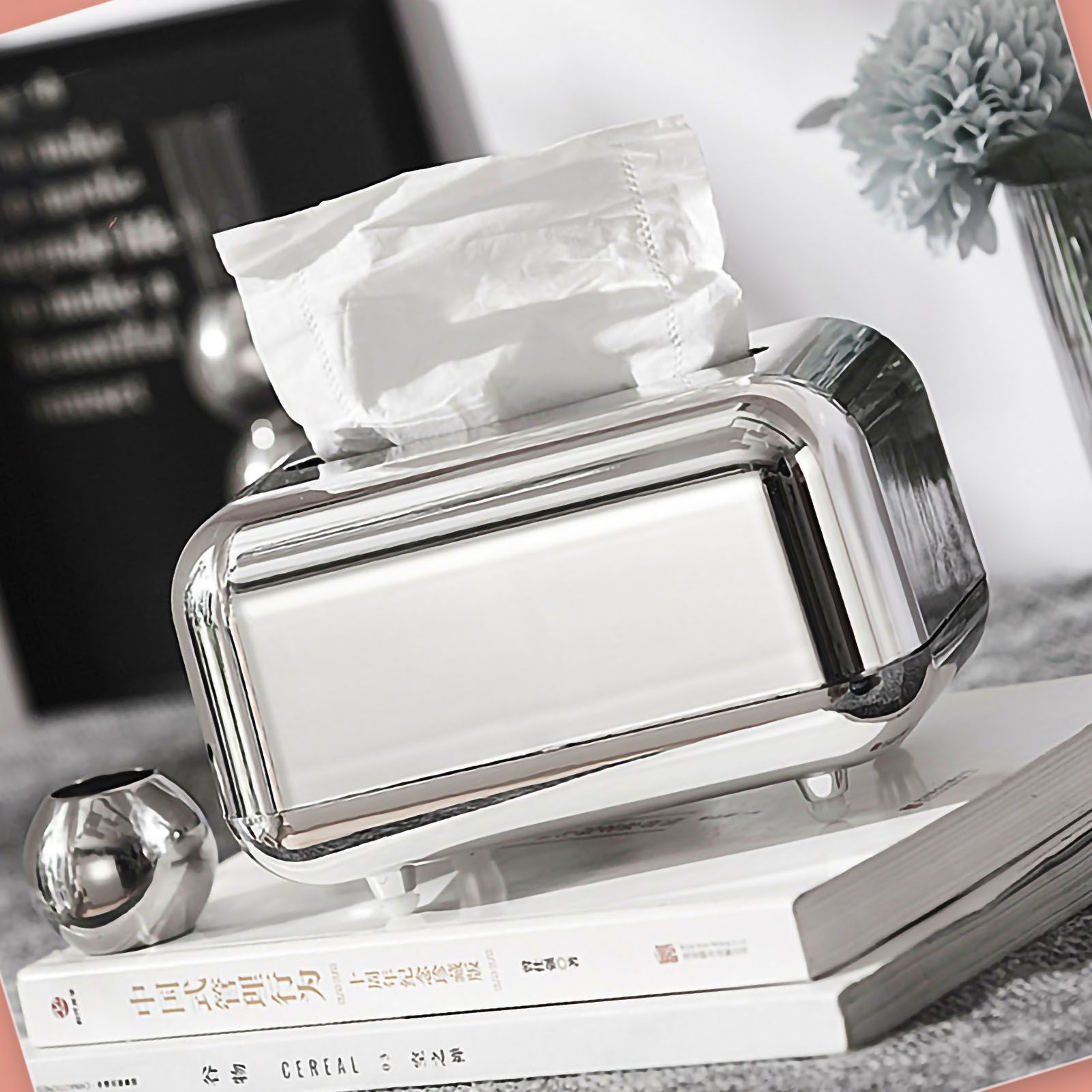 Tissue Storage Box Electroplated Magnetic Retro Built in Spring Facial Tissue view 3
