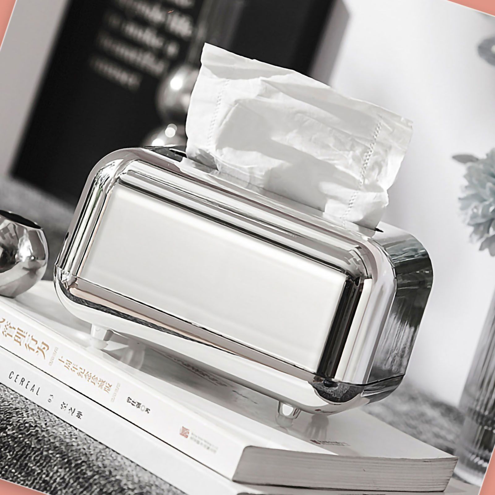 Tissue Storage Box Electroplated Magnetic Retro Built in Spring Facial Tissue view 4