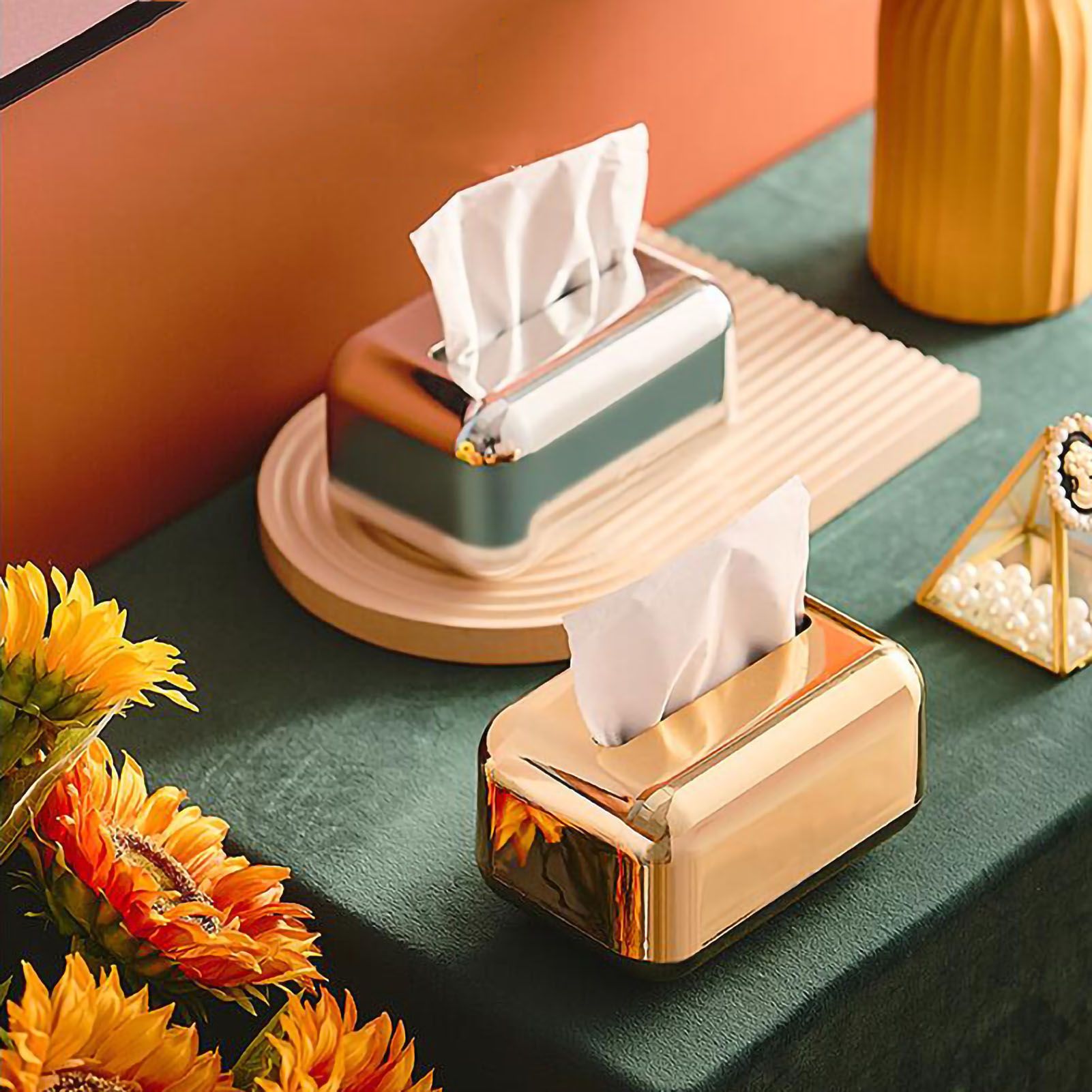 Tissue Storage Box Electroplated Magnetic Retro Built in Spring Facial Tissue view 2
