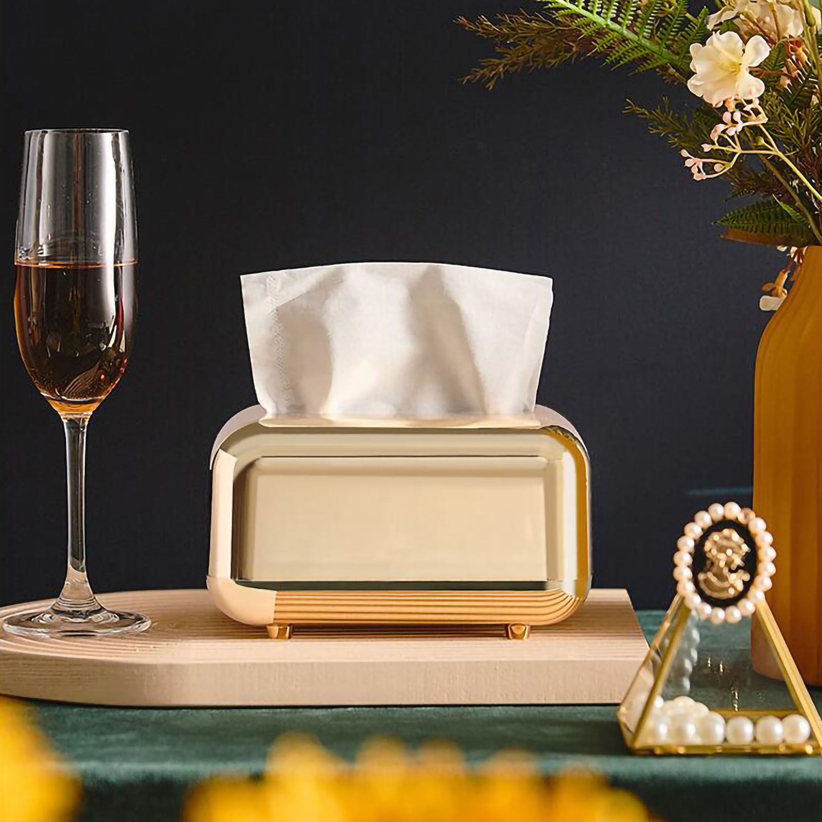 Tissue Storage Box Electroplated Magnetic Retro Built in Spring Facial Tissue view 4
