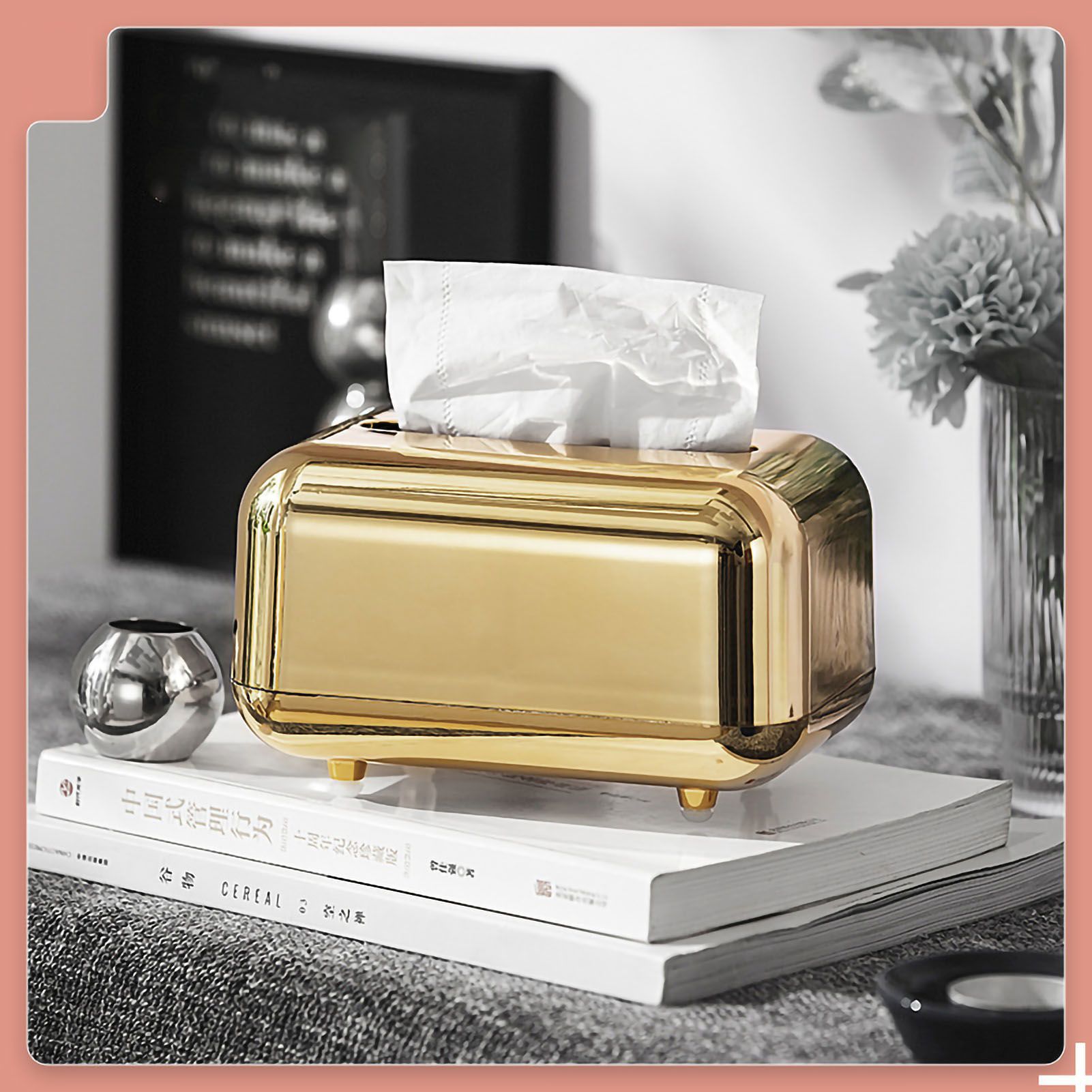 Tissue Storage Box Electroplated Magnetic Retro Built in Spring Facial Tissue view 5