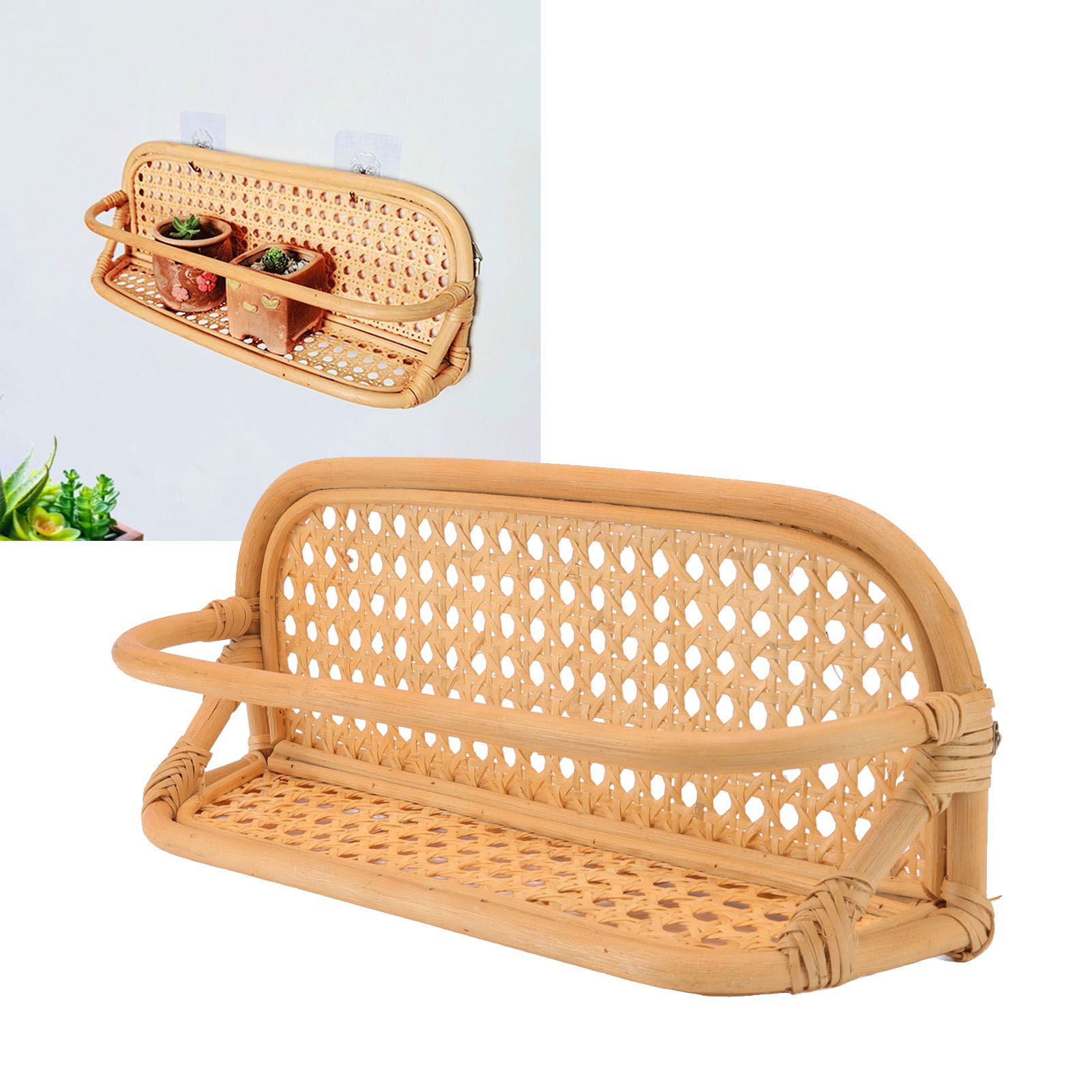 Rattan Wall Shelf Hand Crafted Durable Natural Rattan Hanging Rack Wall view 11