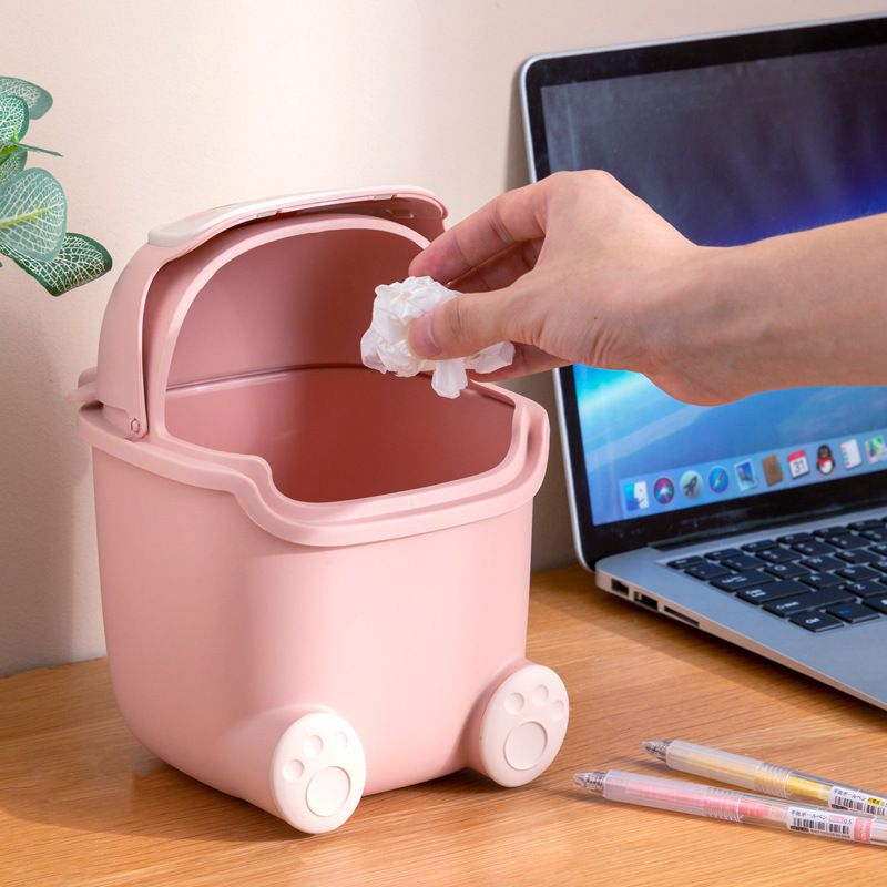 Desktop Trash Can Plastic Mini Lovely Living Room Dining Table Wastebasket view 5