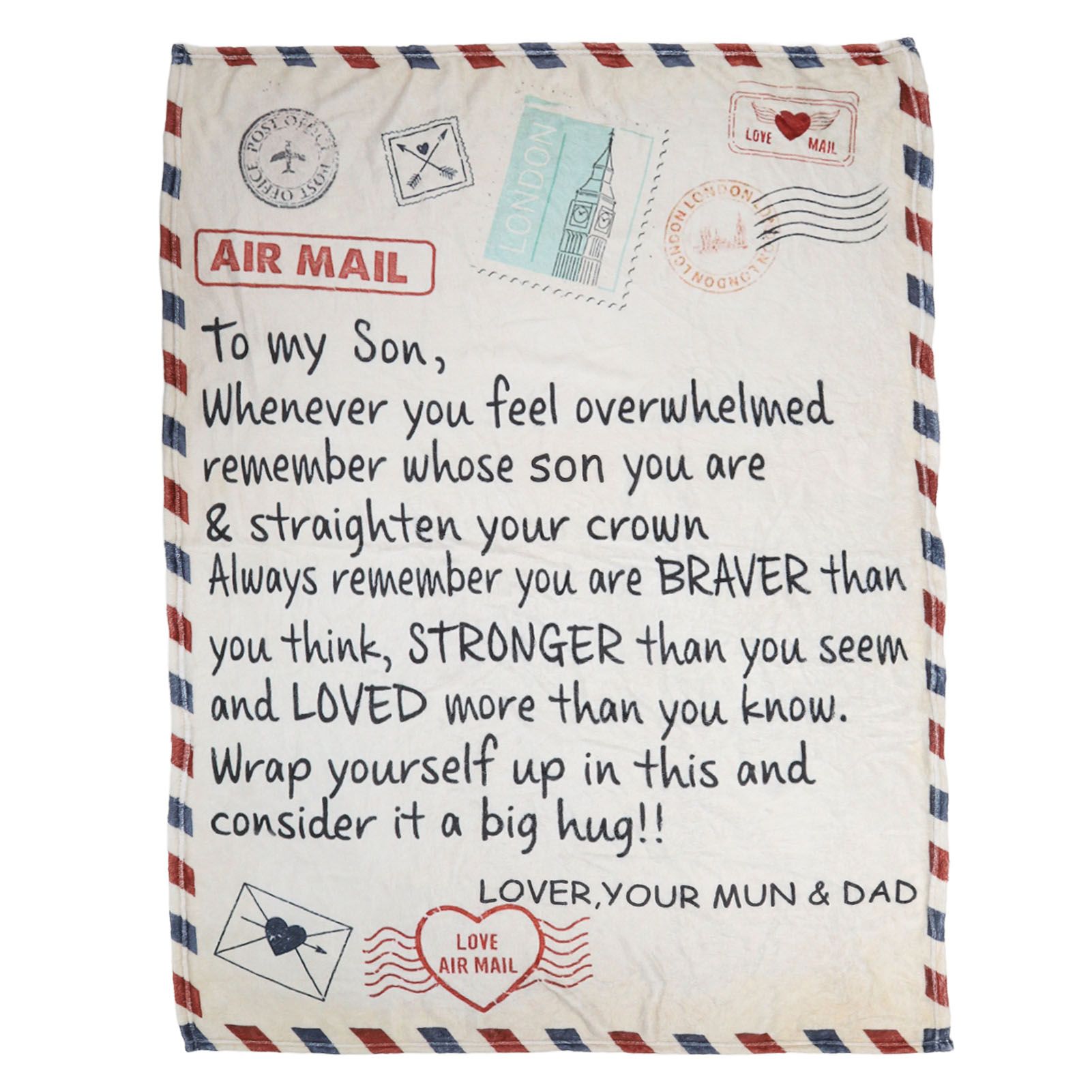 to My Son Blanket Double Sided Soft Skin Friendly Keep Warm Letter Blanket
