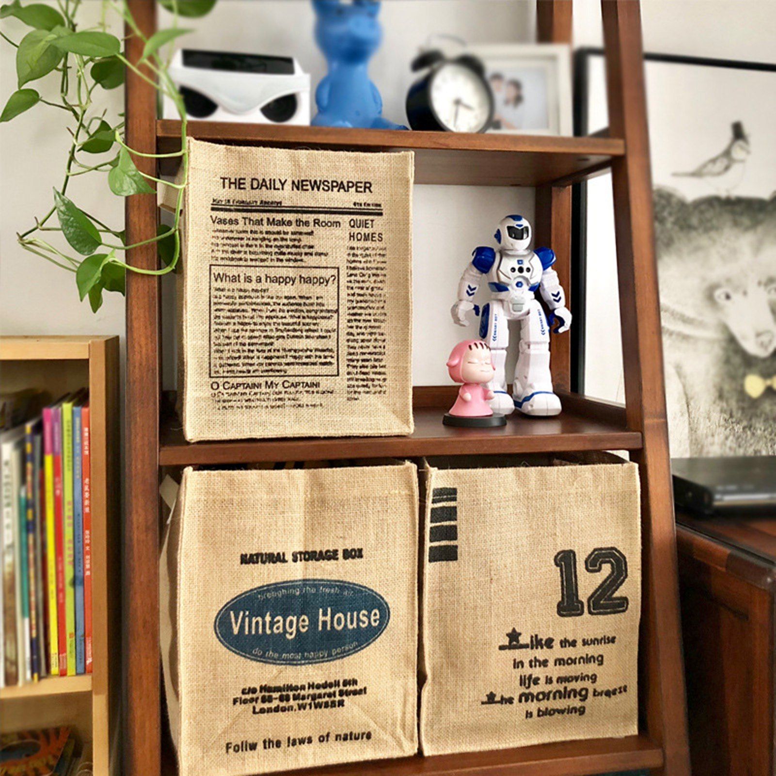 Jute Storage Box Foldable Waterproof Film Easy Cleaning Mild Texture Storage view 2