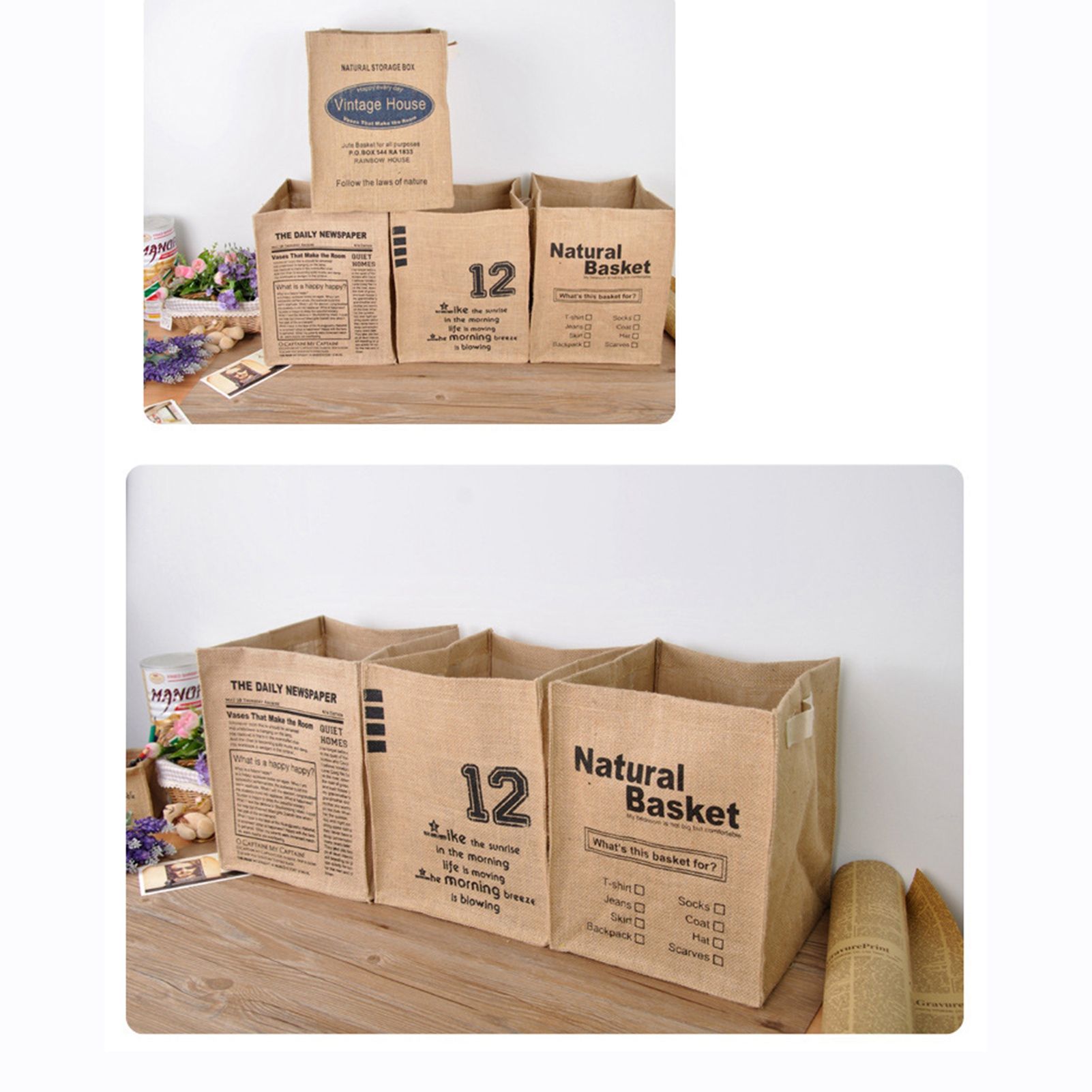 Jute Storage Box Foldable Waterproof Film Easy Cleaning Mild Texture Storage view 5