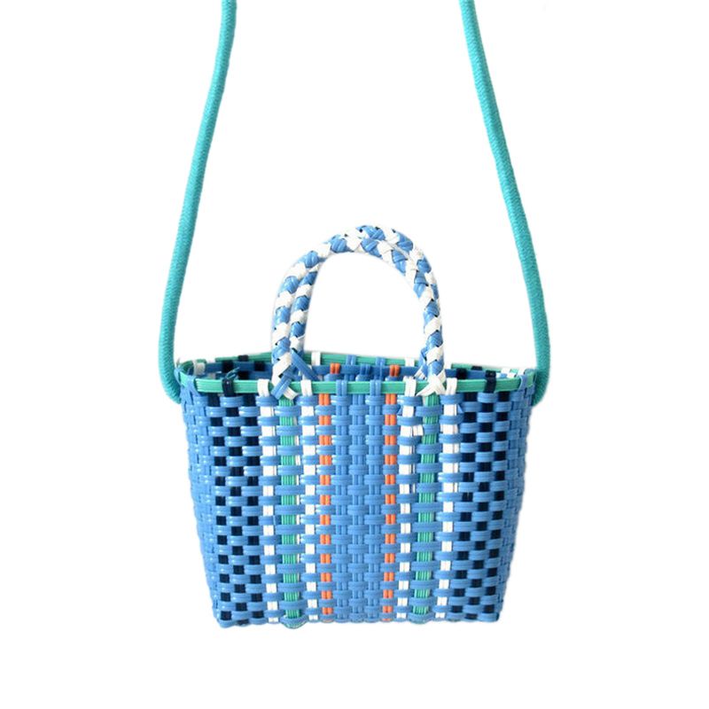 Woven Bag Colorful Plastic Strip Handle Small Cute Fashionable Square Bag for